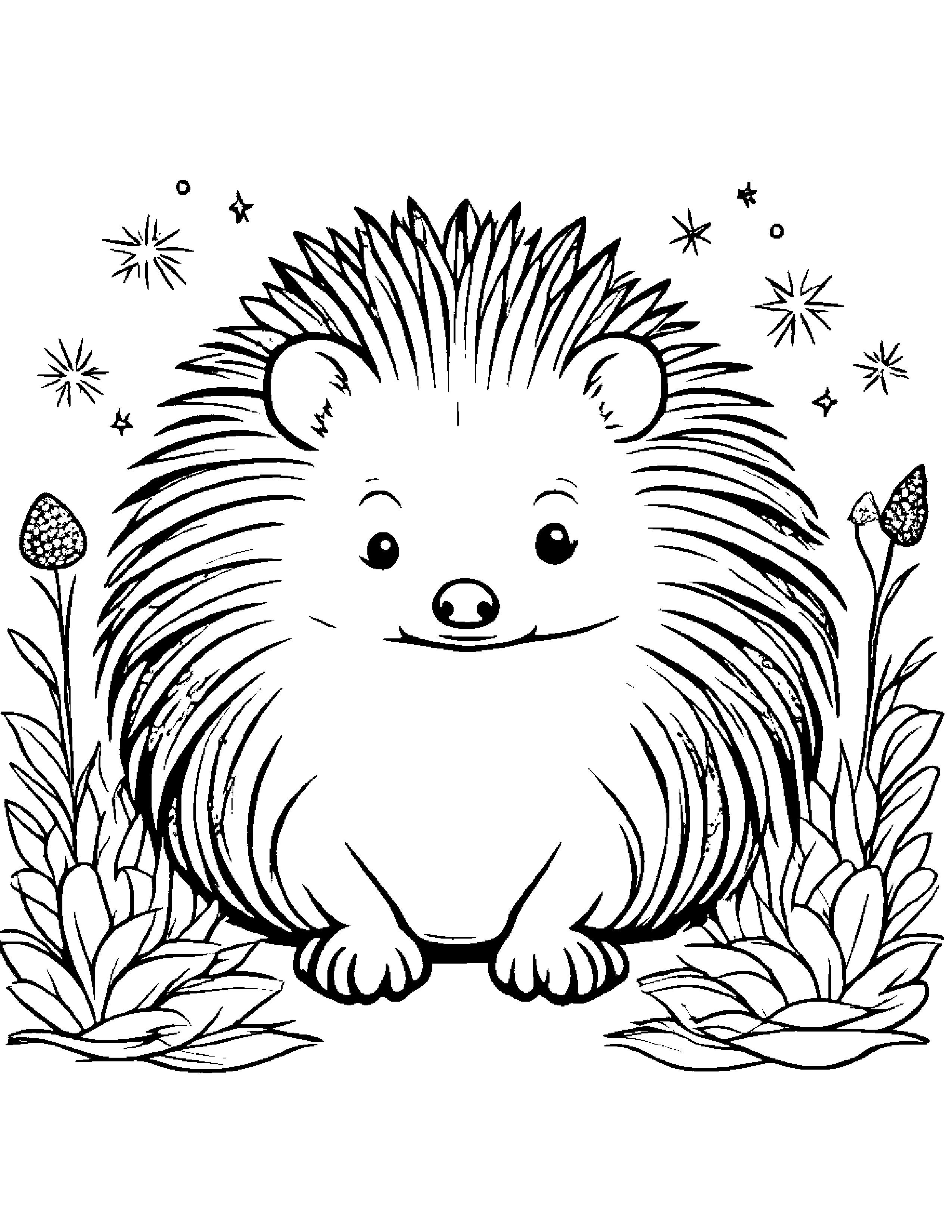 Hedgehog With Sparkles #2 Coloring Page (Free Printable PDF)