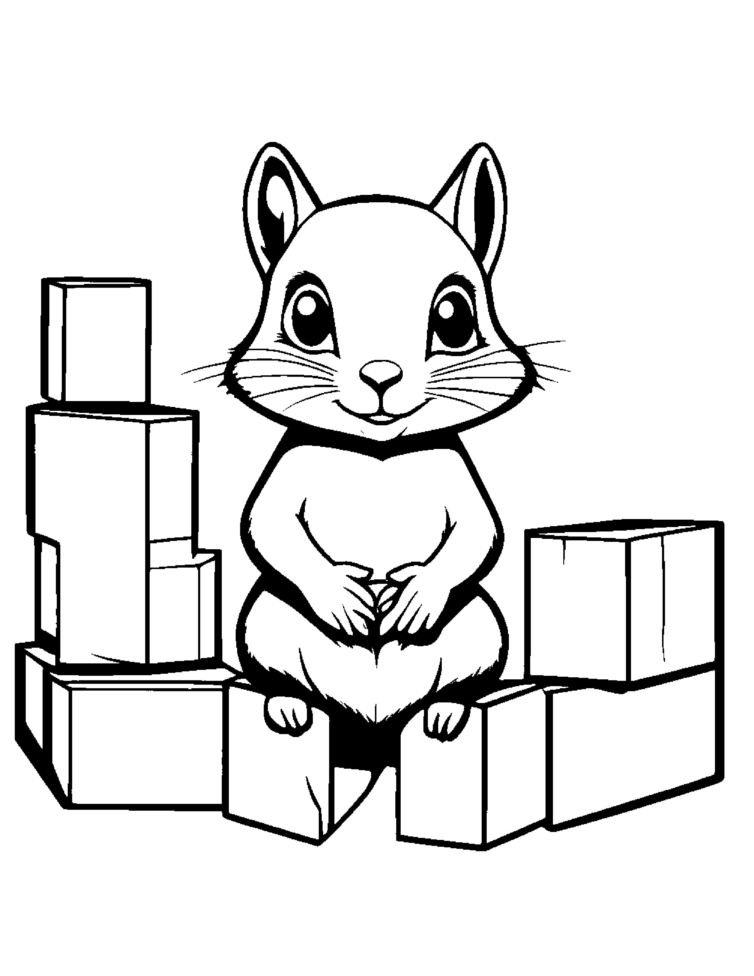 Helpful Chipmunk Stacking Blocks Coloring Page (Free Printable PDF)