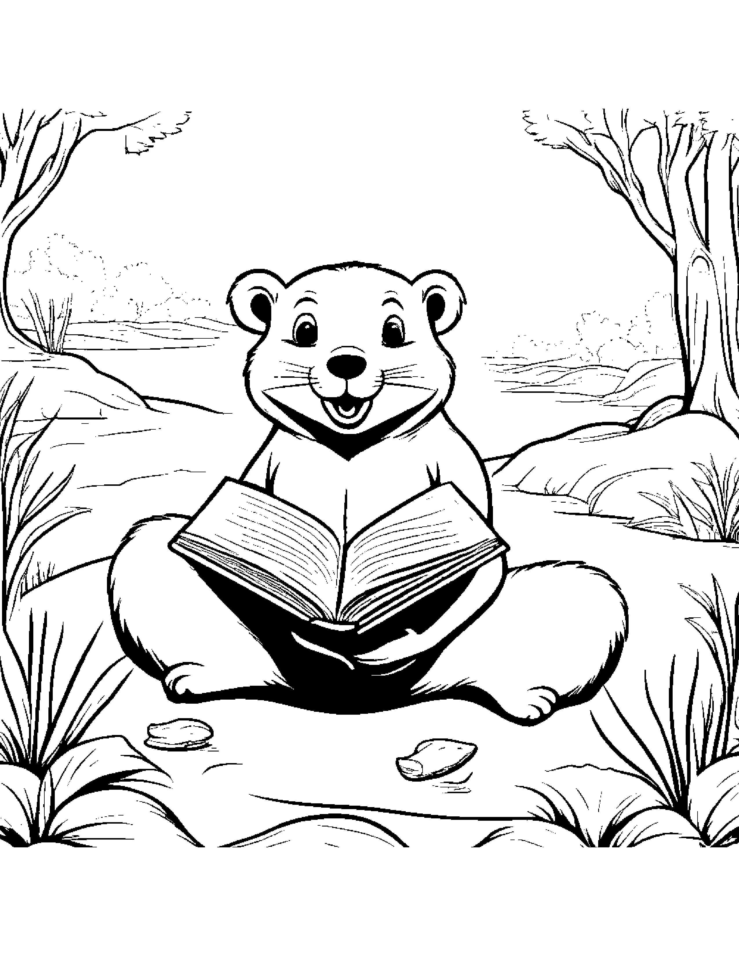 Jolly Beaver Reading A Storybook Beside A Sandbox #2 Coloring Page (Free Printable PDF)