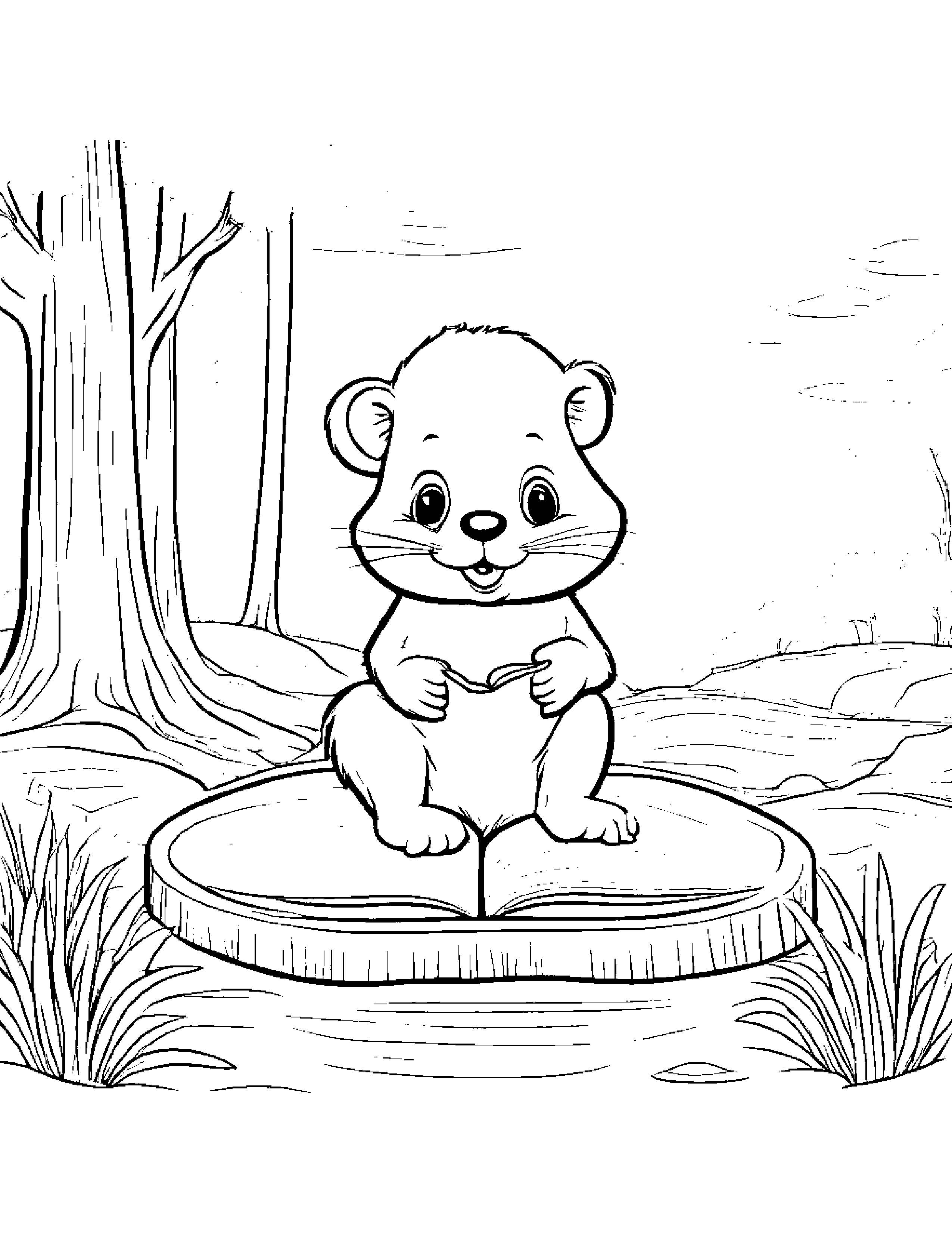 Jolly Beaver Reading A Storybook Beside A Sandbox #3 Coloring Page (Free Printable PDF)