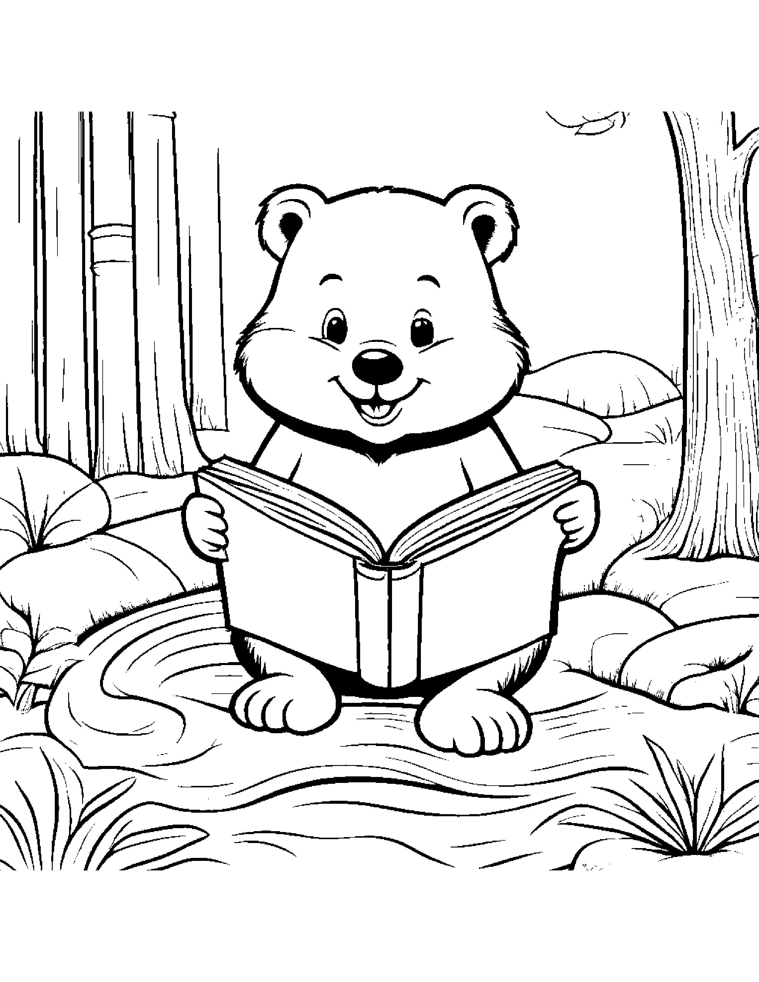 Jolly Beaver Reading A Storybook Beside A Sandbox #4 Coloring Page (Free Printable PDF)