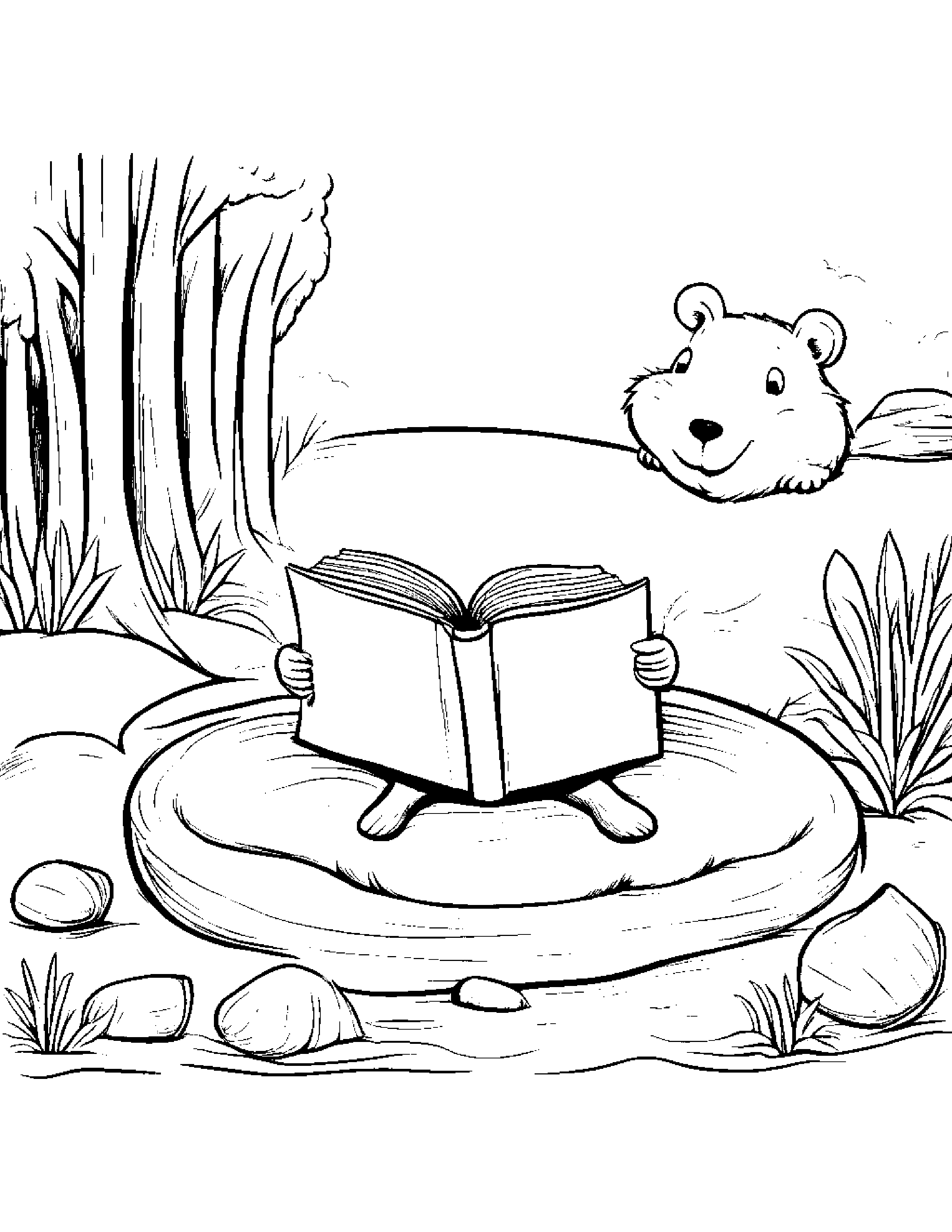 Jolly Beaver Reading A Storybook Beside A Sandbox #5 Coloring Page (Free Printable PDF)