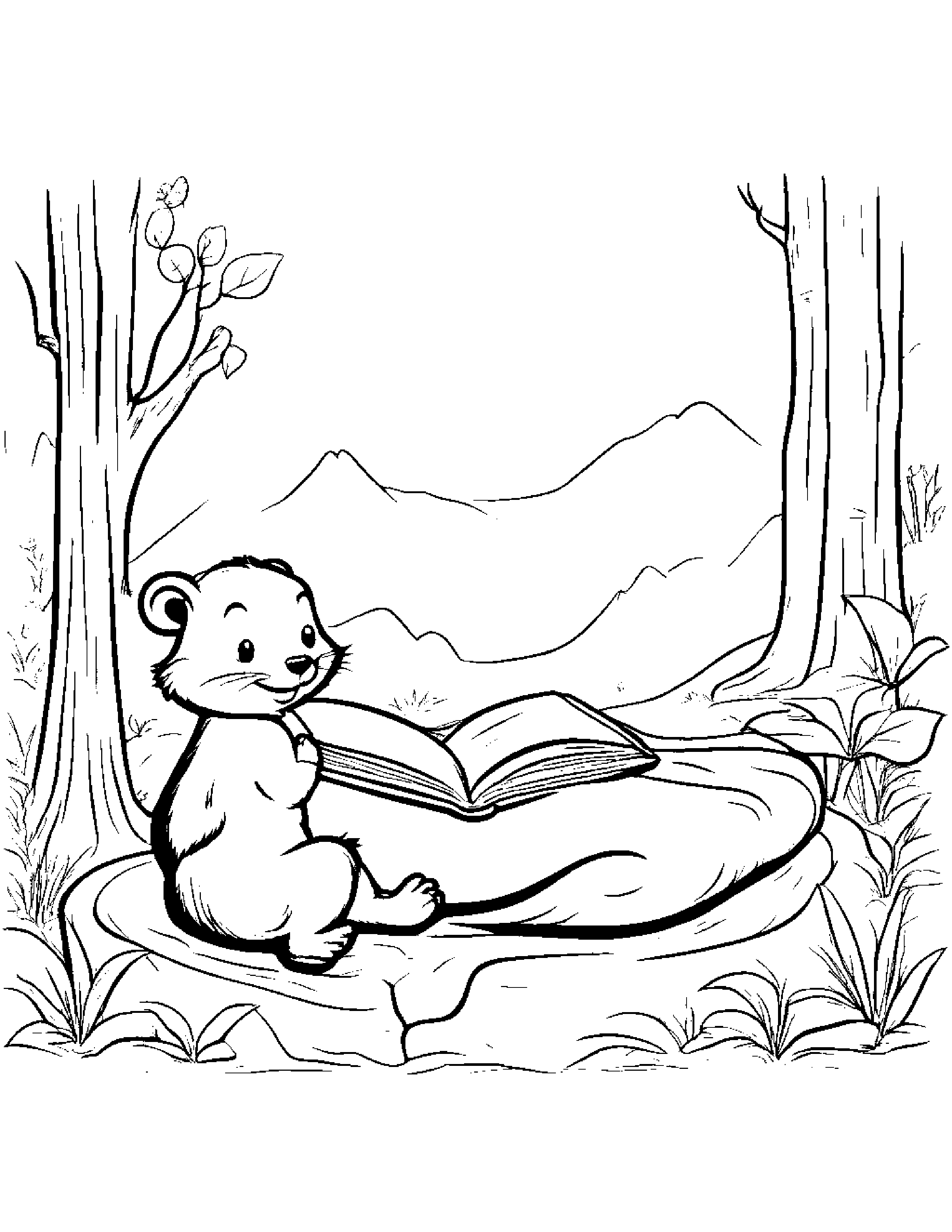 Jolly Beaver Reading A Storybook Beside A Sandbox Coloring Page (Free Printable PDF)
