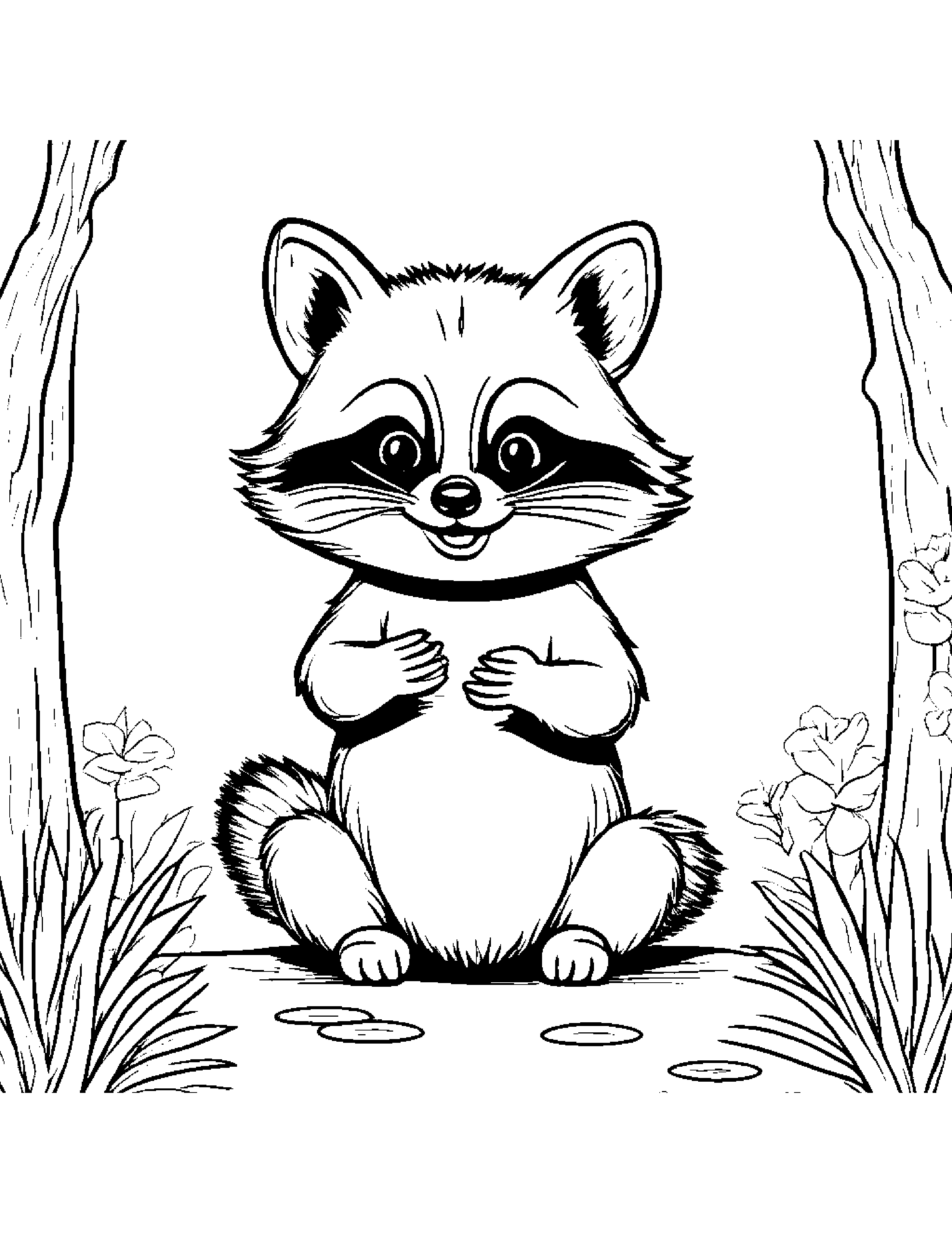Jolly Raccoon Playing Pat-A-Cake Coloring Page (Free Printable PDF)