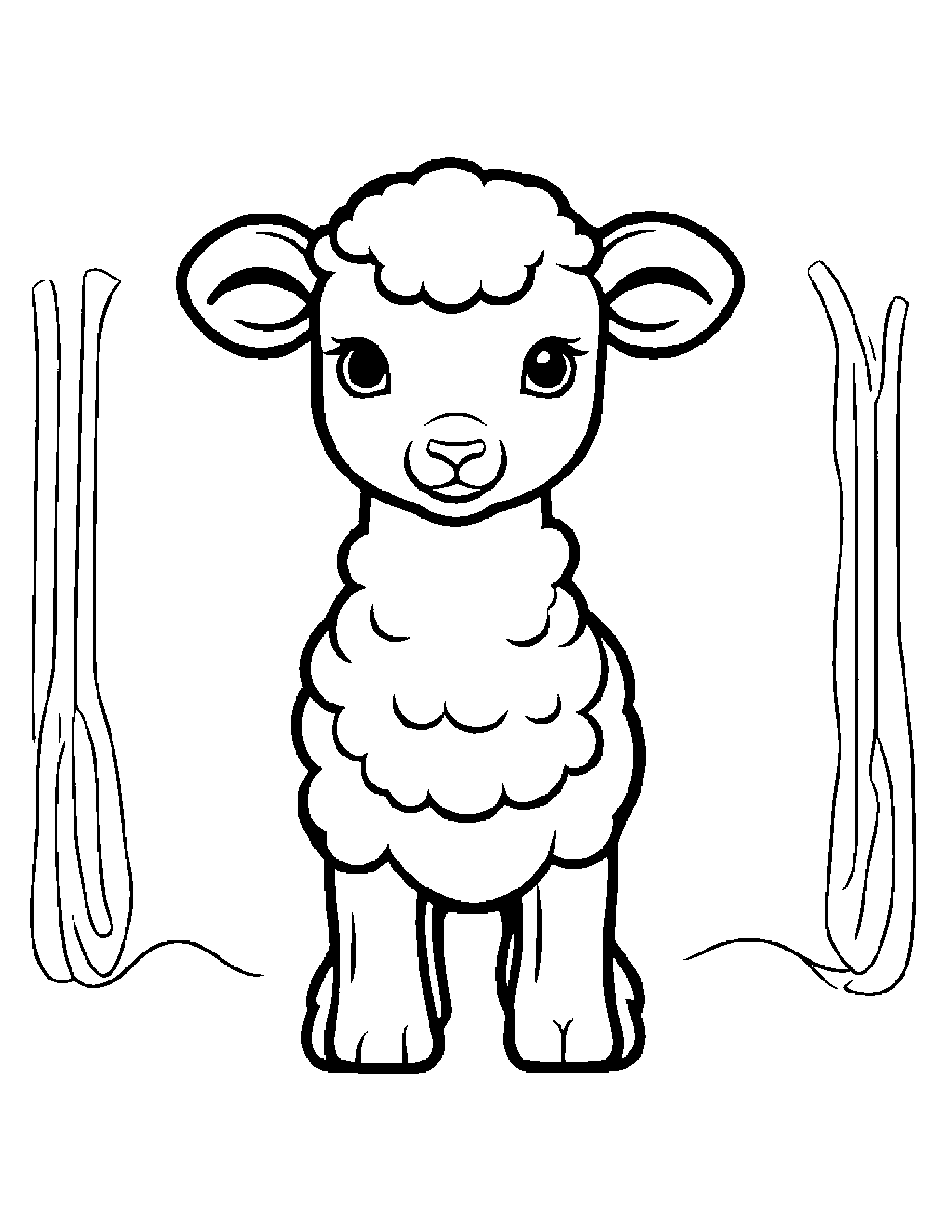 Lamb With A Tiny Bow #2 Coloring Page (Free Printable PDF)