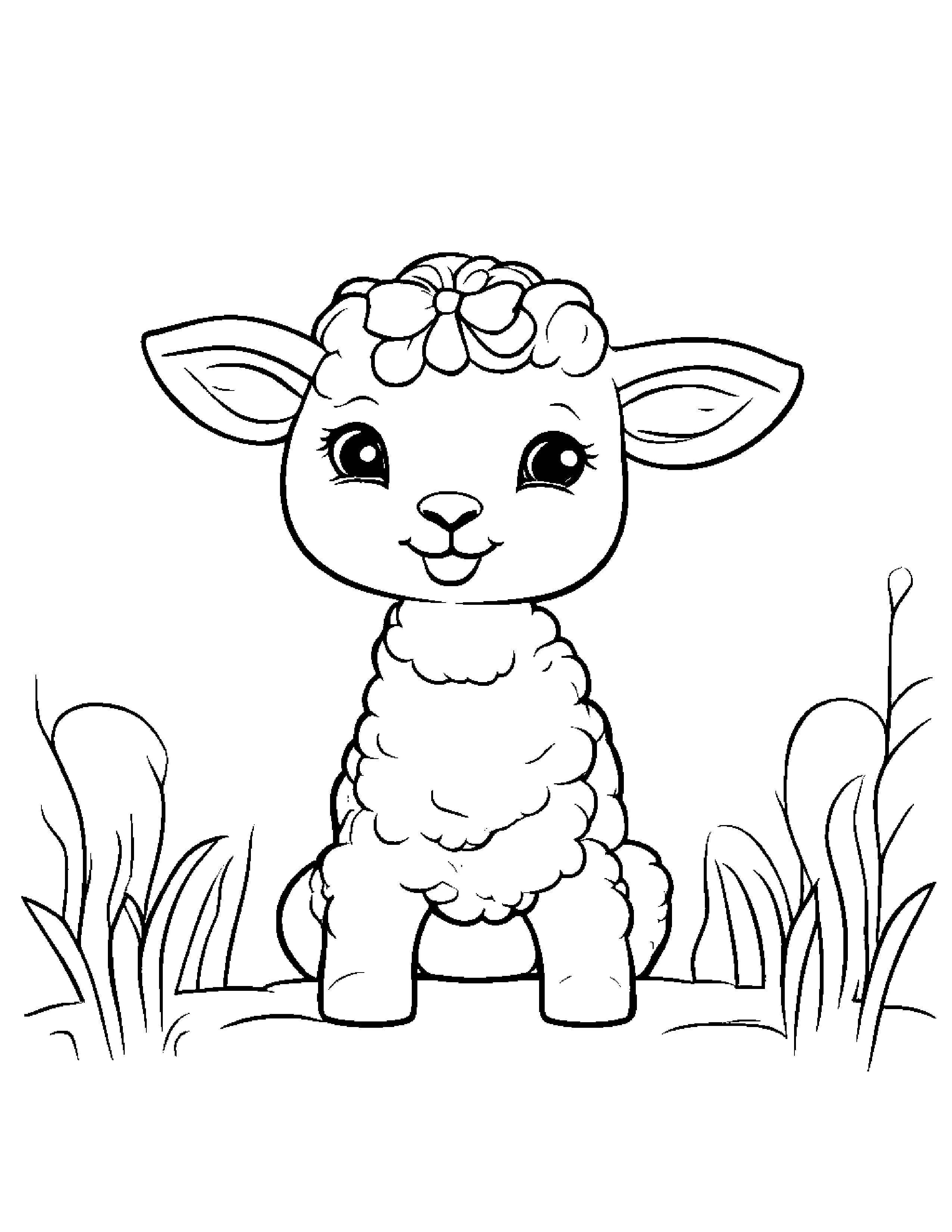 Lamb With A Tiny Bow #3 Coloring Page (Free Printable PDF)