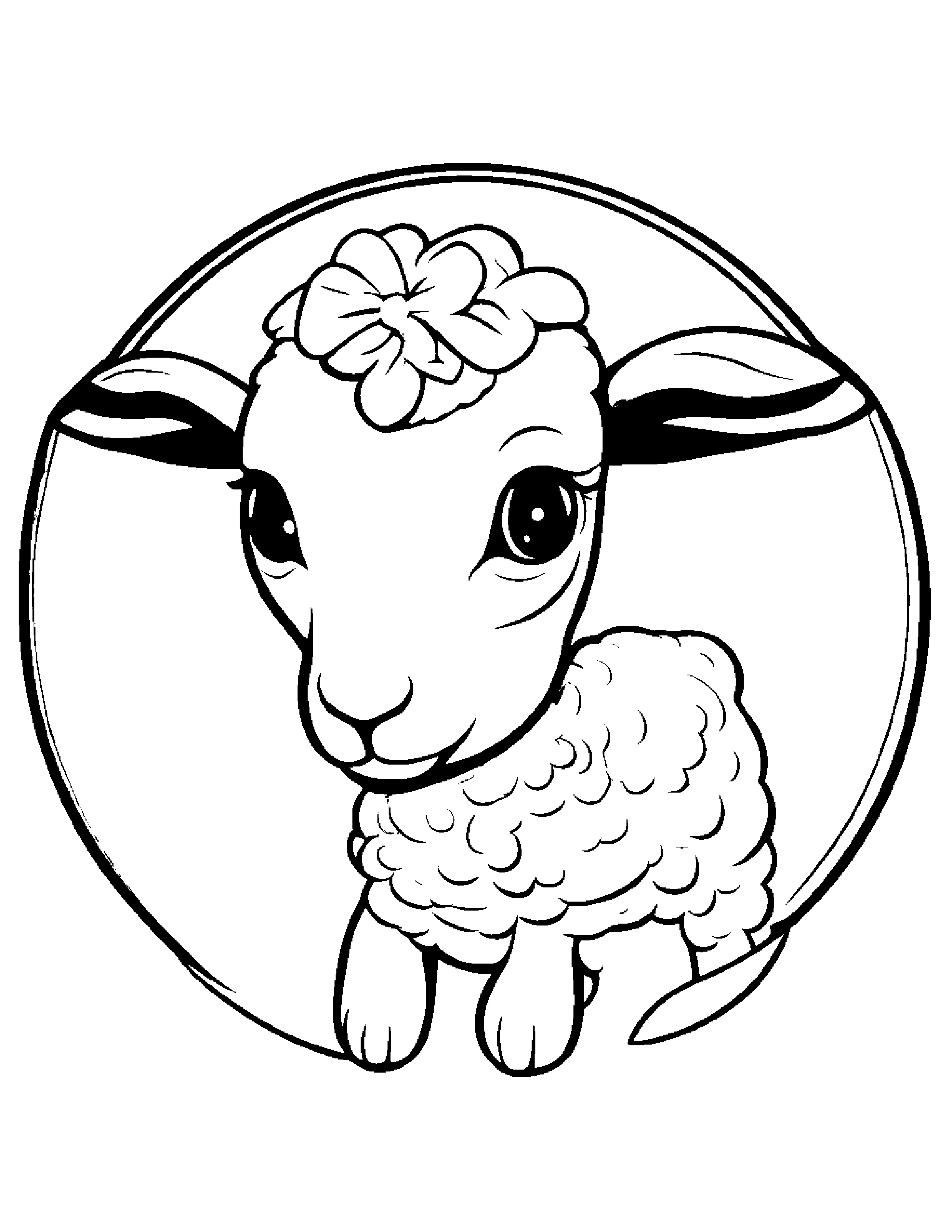 Lamb With A Tiny Bow #4 Coloring Page (Free Printable PDF)