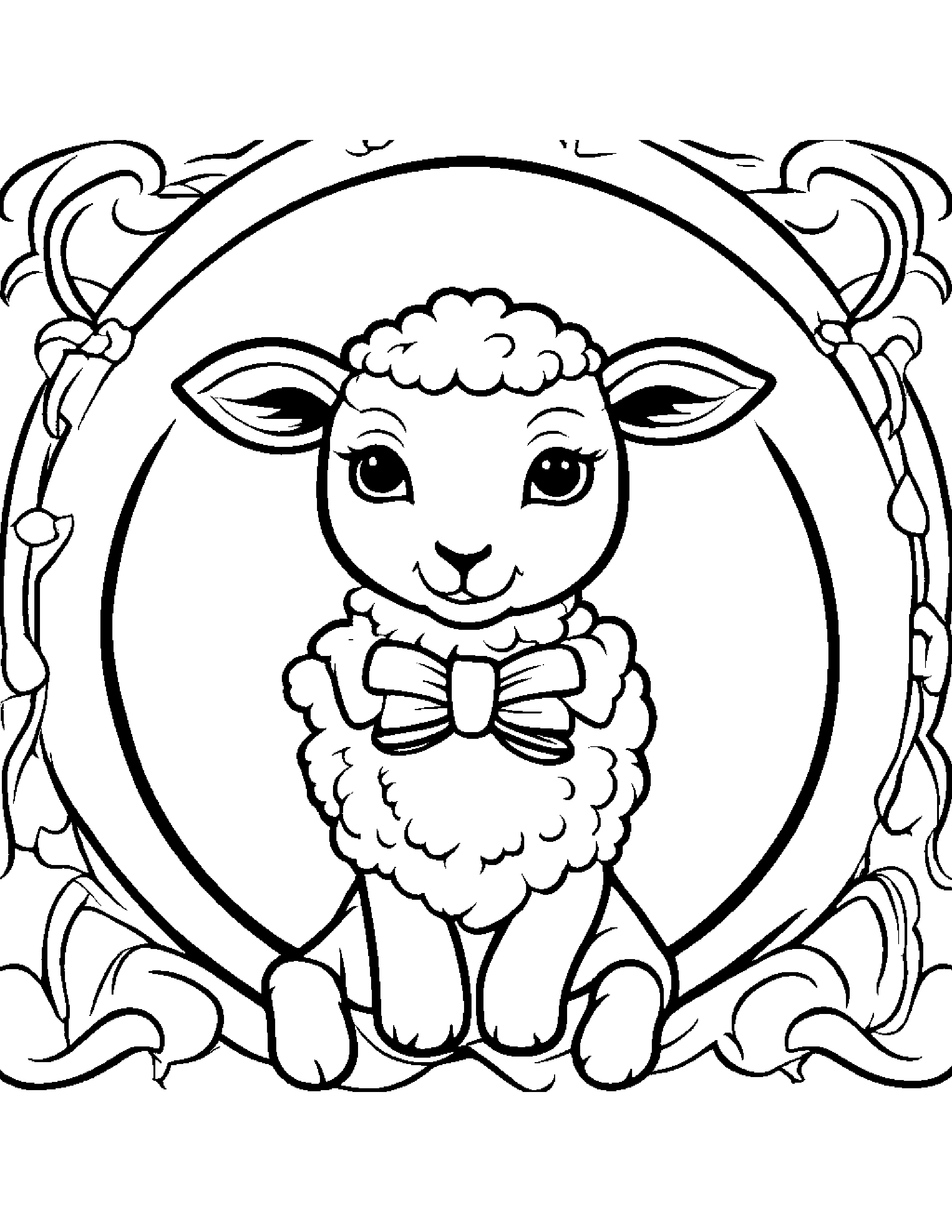 Lamb With A Tiny Bow Coloring Page (Free Printable PDF)