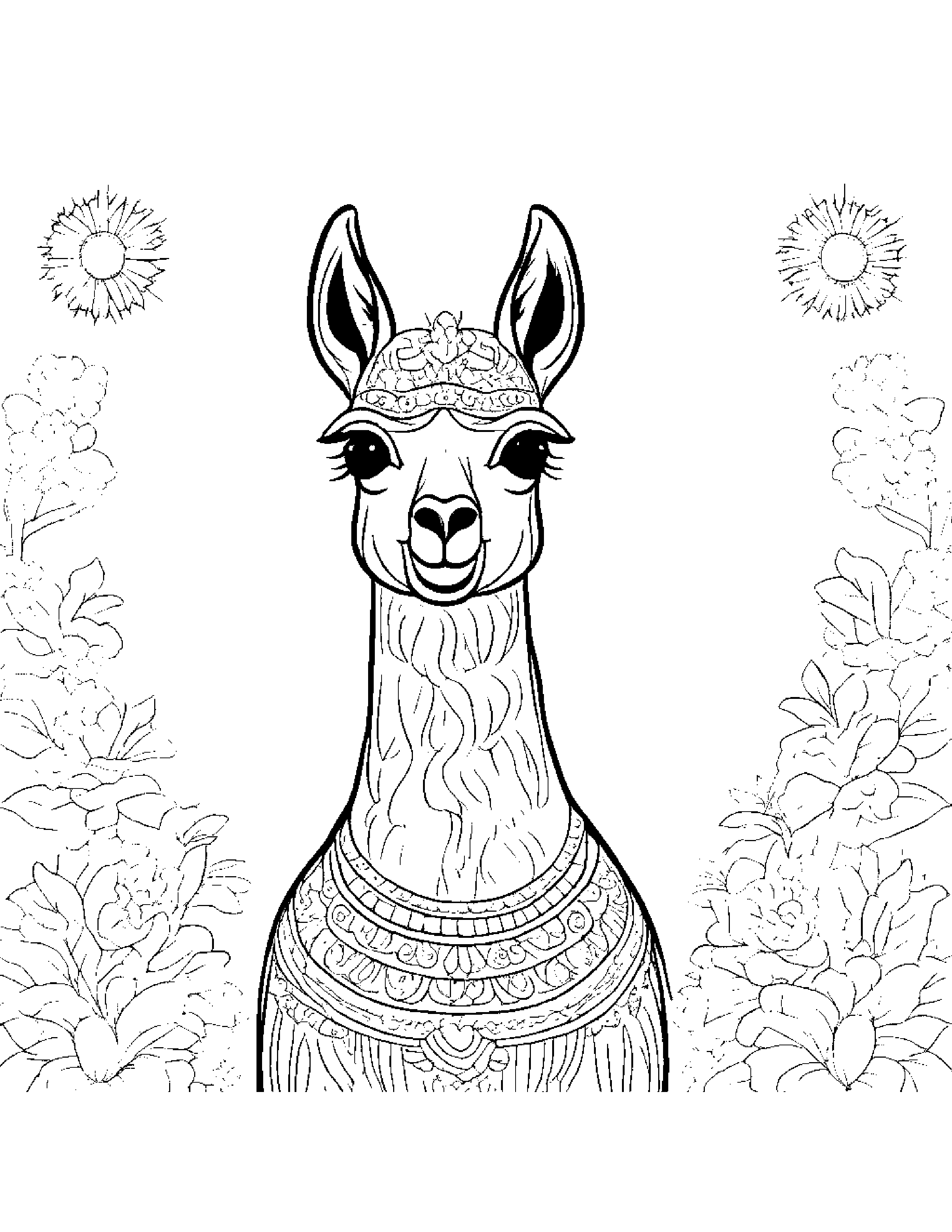 Llama With Sparkles #3 Coloring Page (Free Printable PDF)