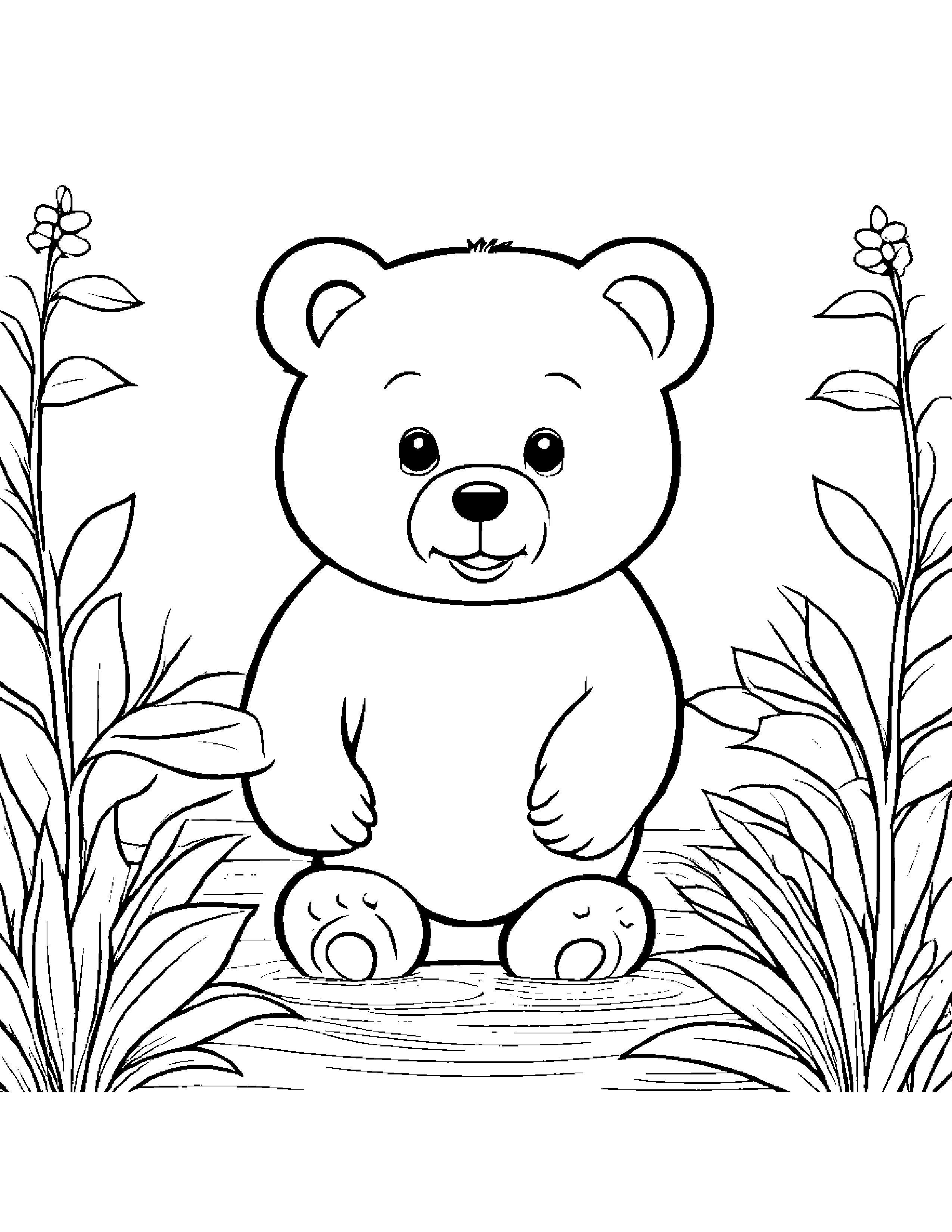 Merry Bear Cub Watering A Plant #2 Coloring Page (Free Printable PDF)