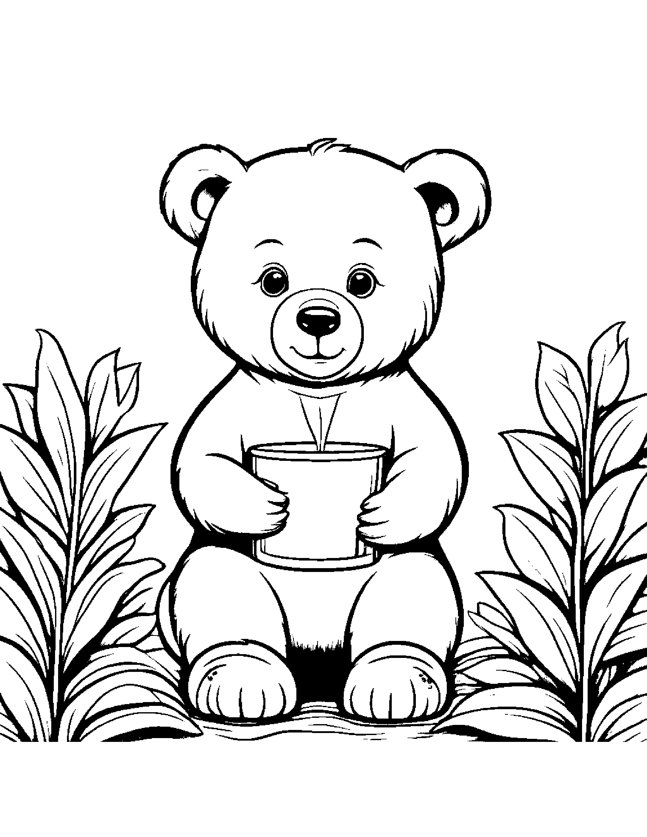 Merry Bear Cub Watering A Plant #3 Coloring Page (Free Printable PDF)