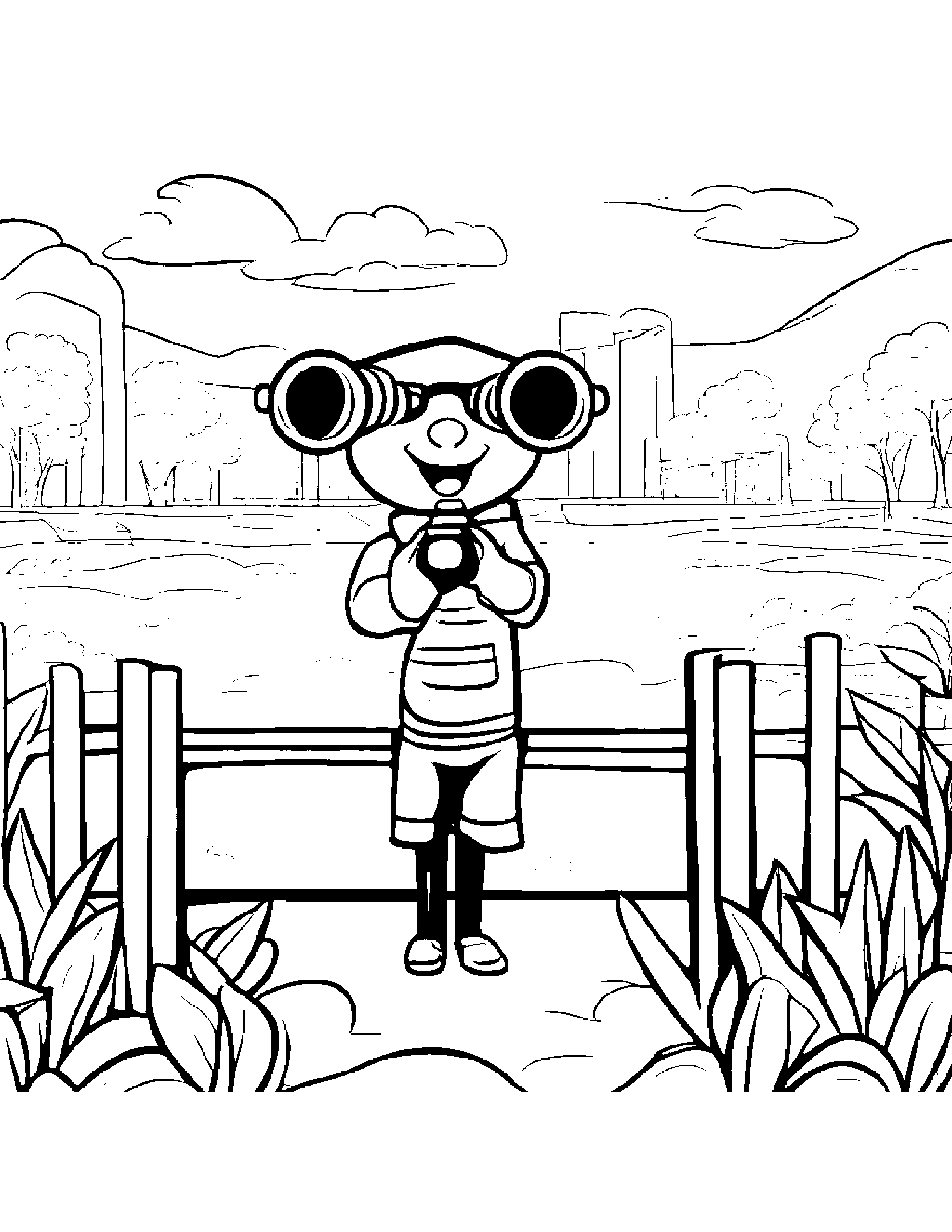 Merry Binoculars At The Playground #2 Coloring Page (Free Printable PDF)