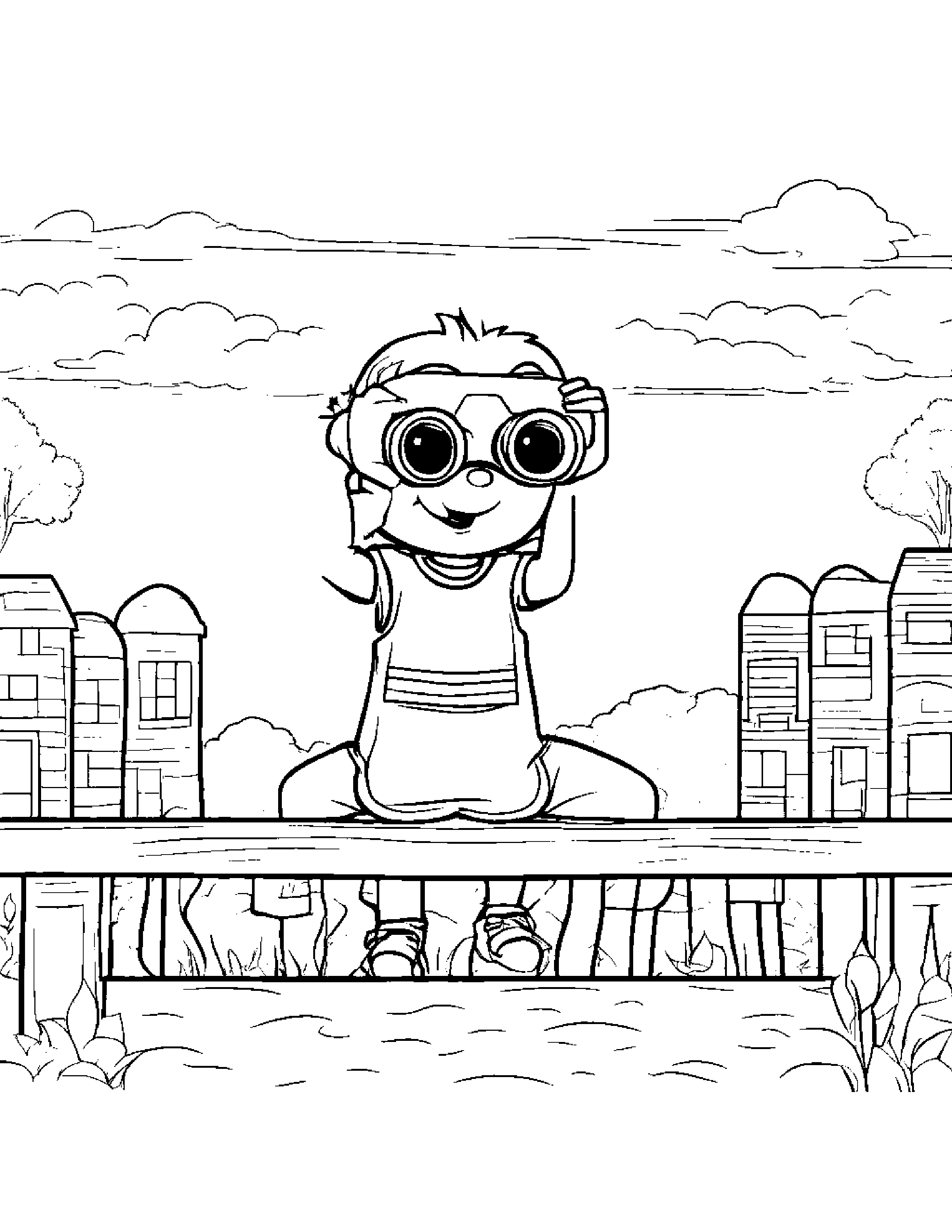 Merry Binoculars At The Playground #3 Coloring Page (Free Printable PDF)