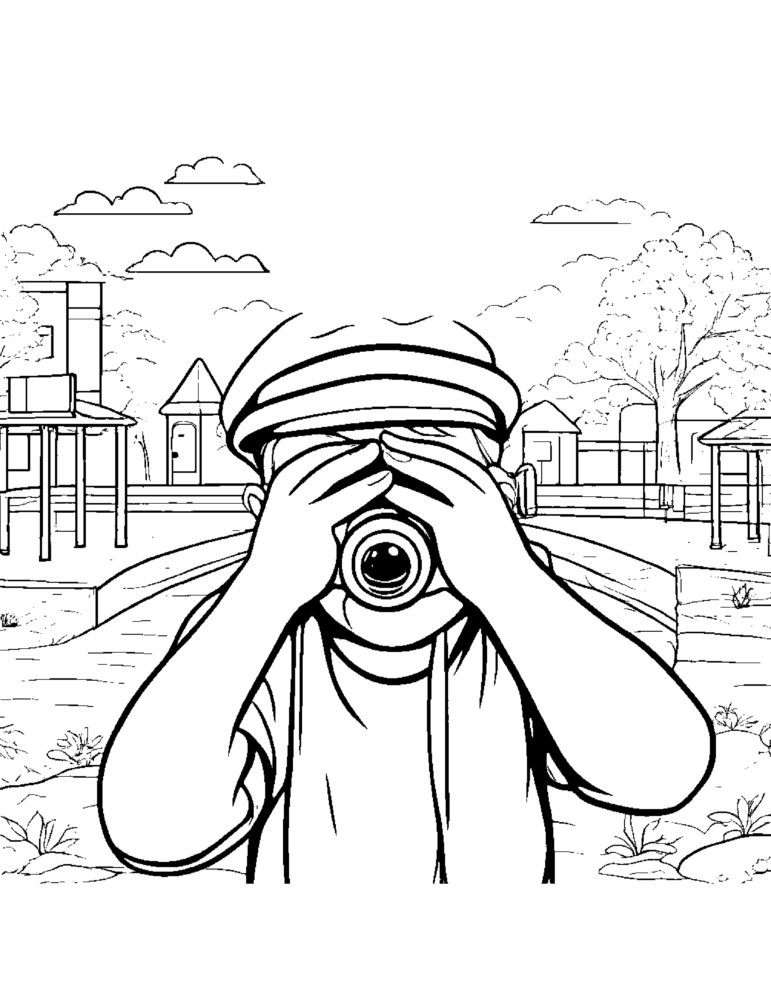 Merry Binoculars At The Playground #5 Coloring Page (Free Printable PDF)