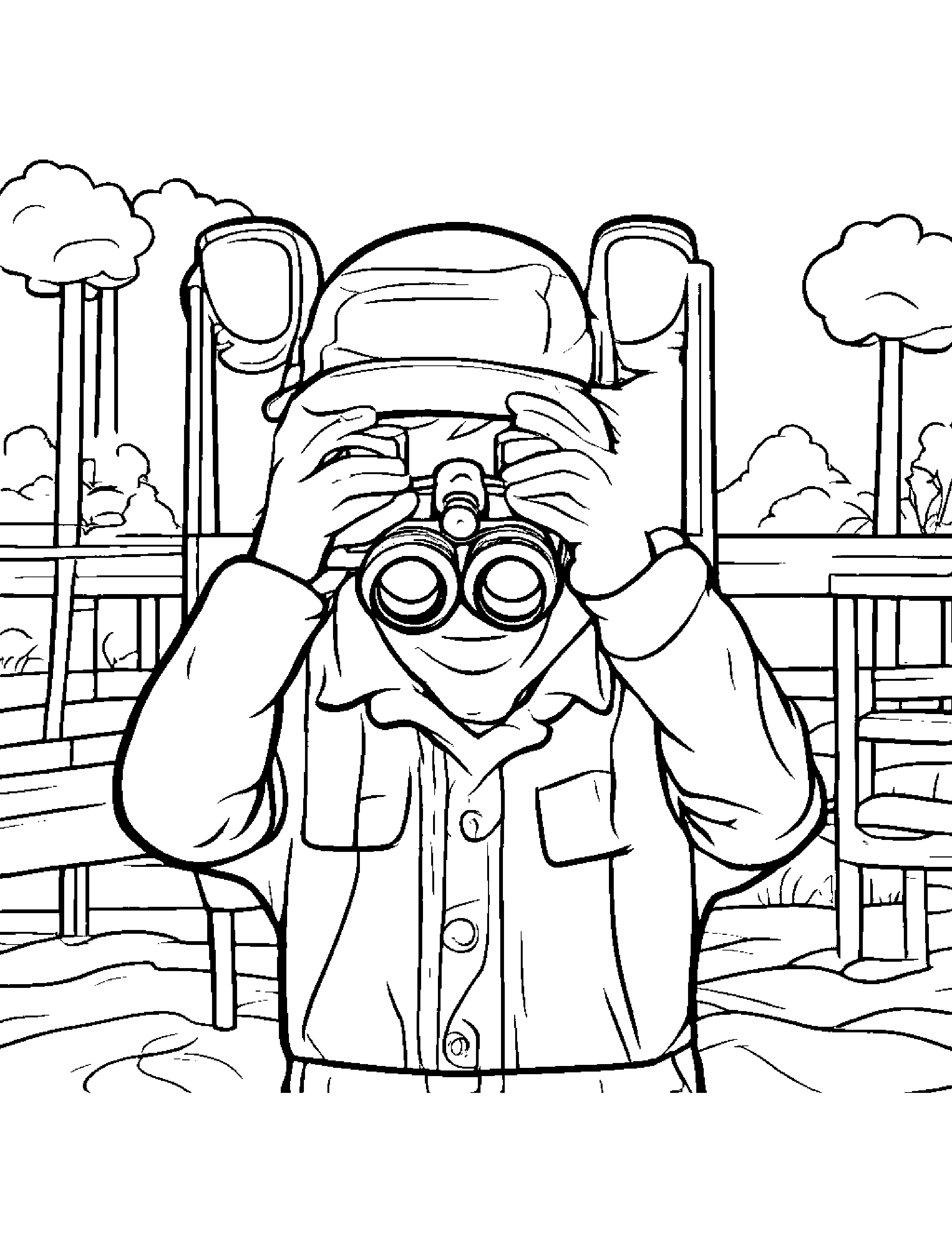 Merry Binoculars At The Playground Coloring Page (Free Printable PDF)