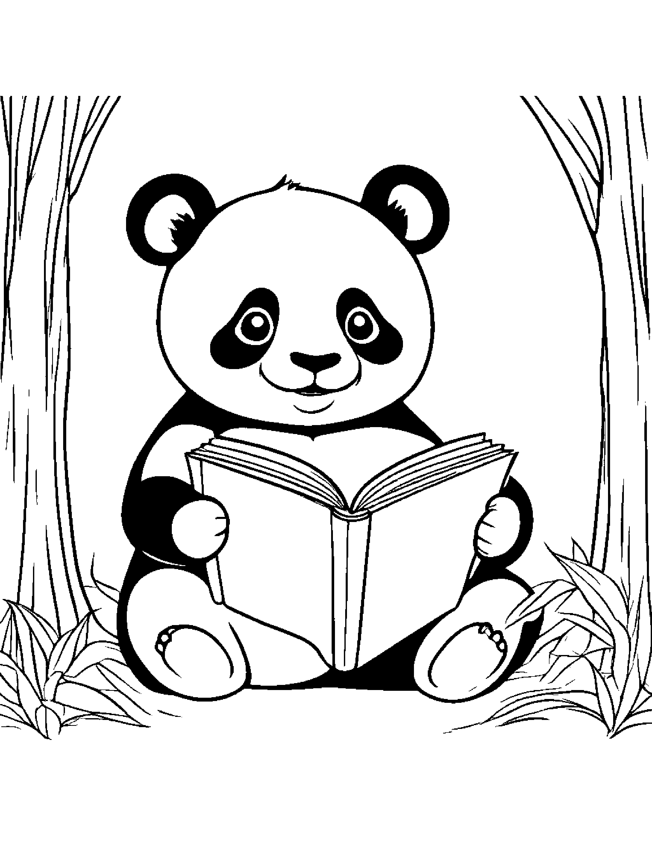 Panda Reading A Storybook #2 Coloring Page (Free Printable PDF)