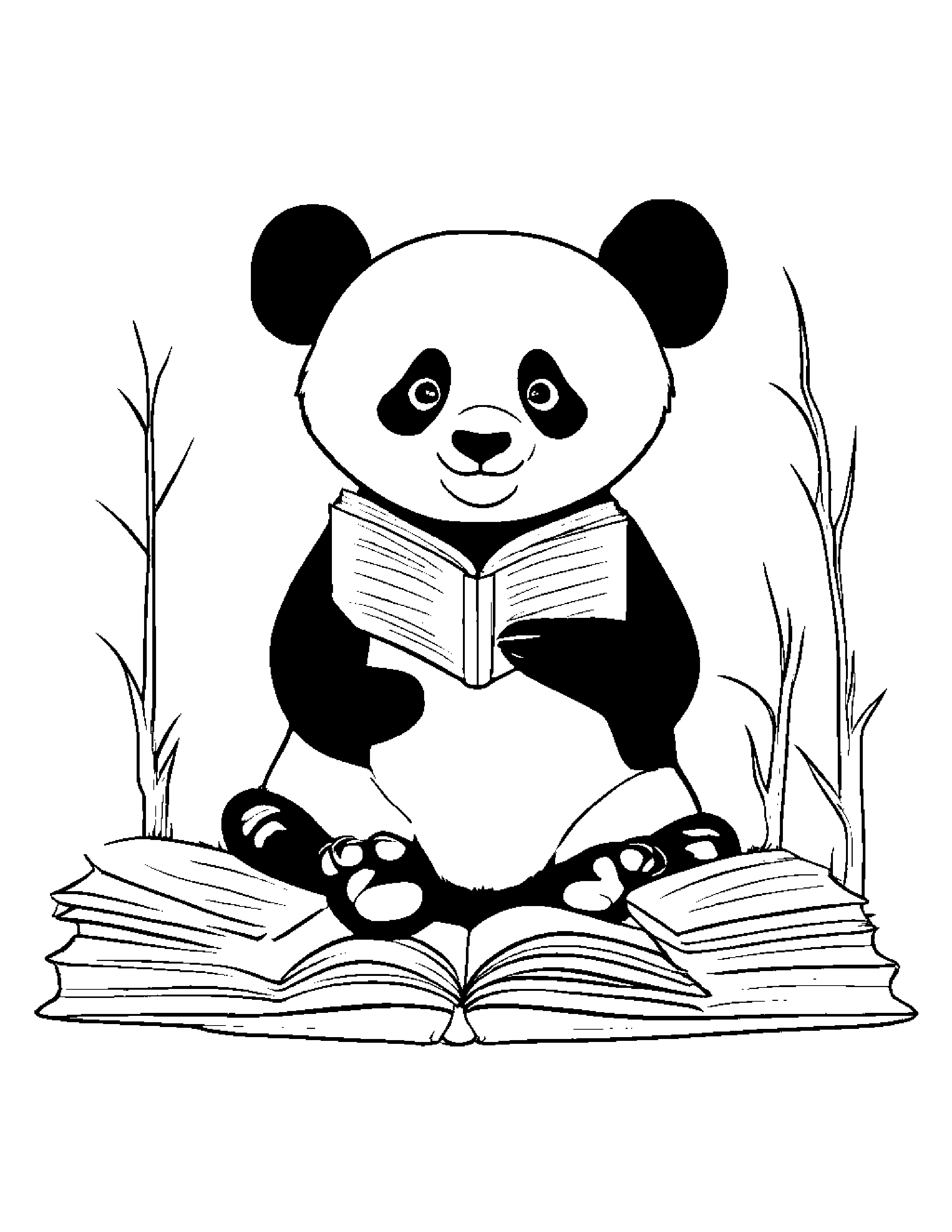 Panda Reading A Storybook #3 Coloring Page (Free Printable PDF)