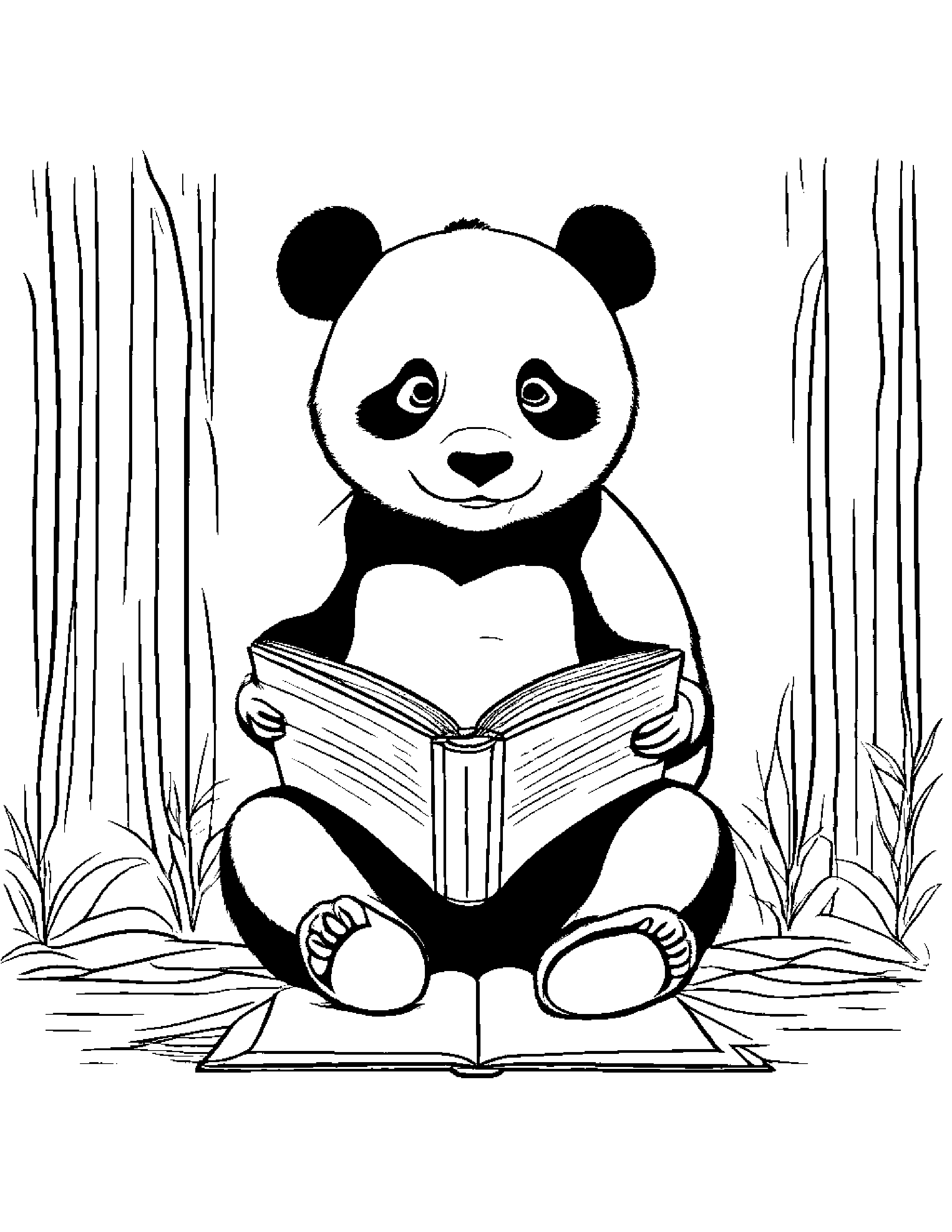 Panda Reading A Storybook Coloring Page (Free Printable PDF)