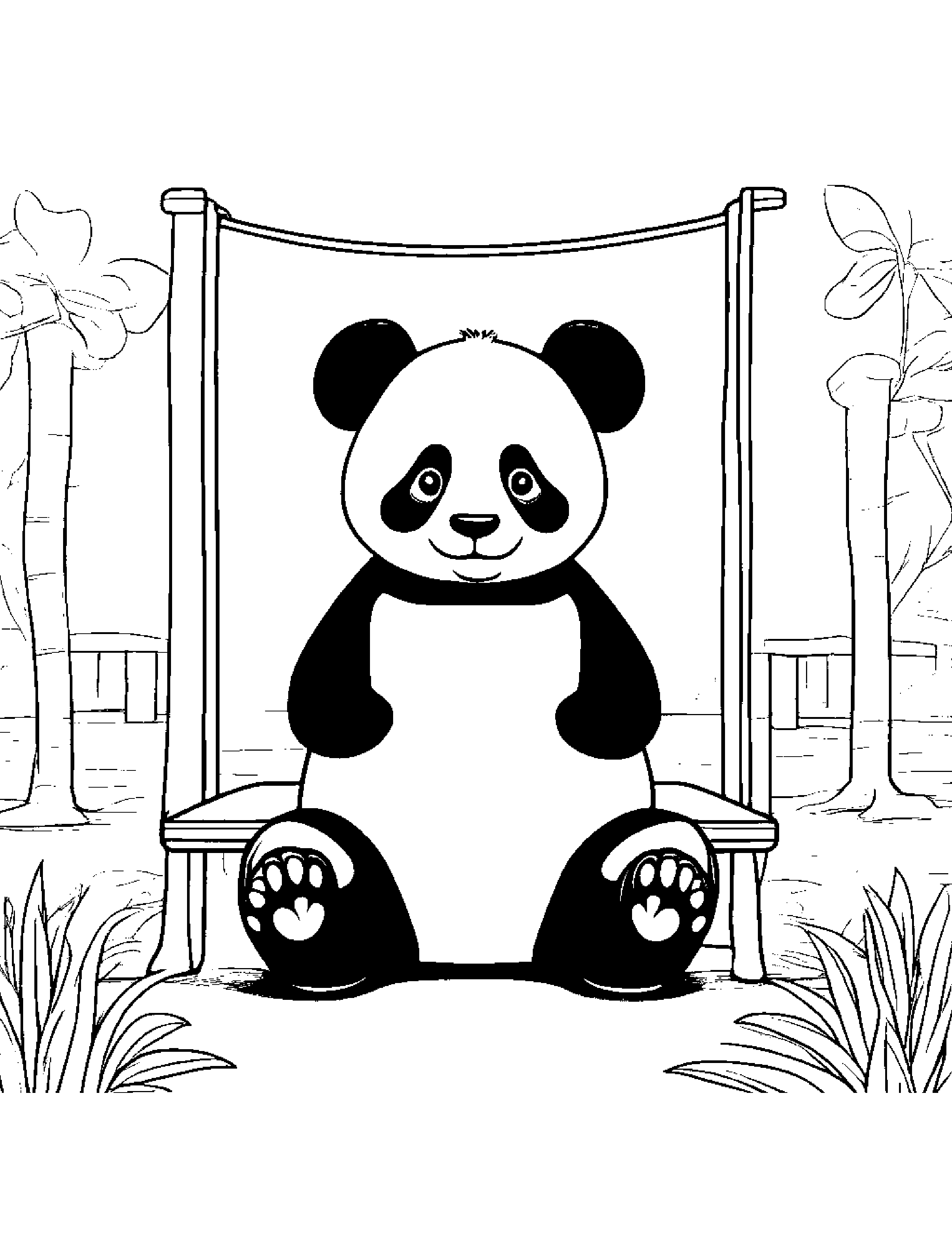 Panda With A Little Heart At The Playground #2 Coloring Page (Free Printable PDF)