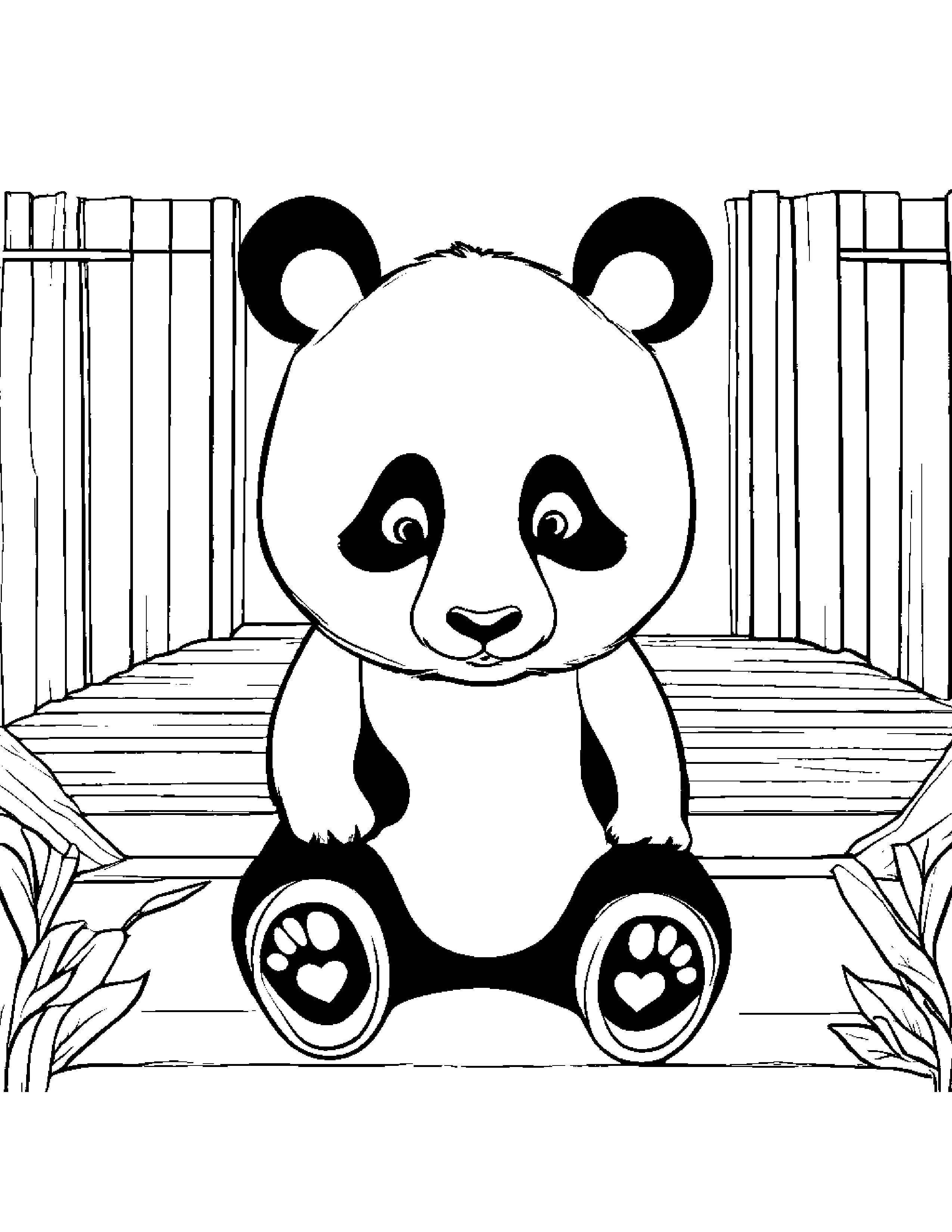 Panda With A Little Heart At The Playground #3 Coloring Page (Free Printable PDF)