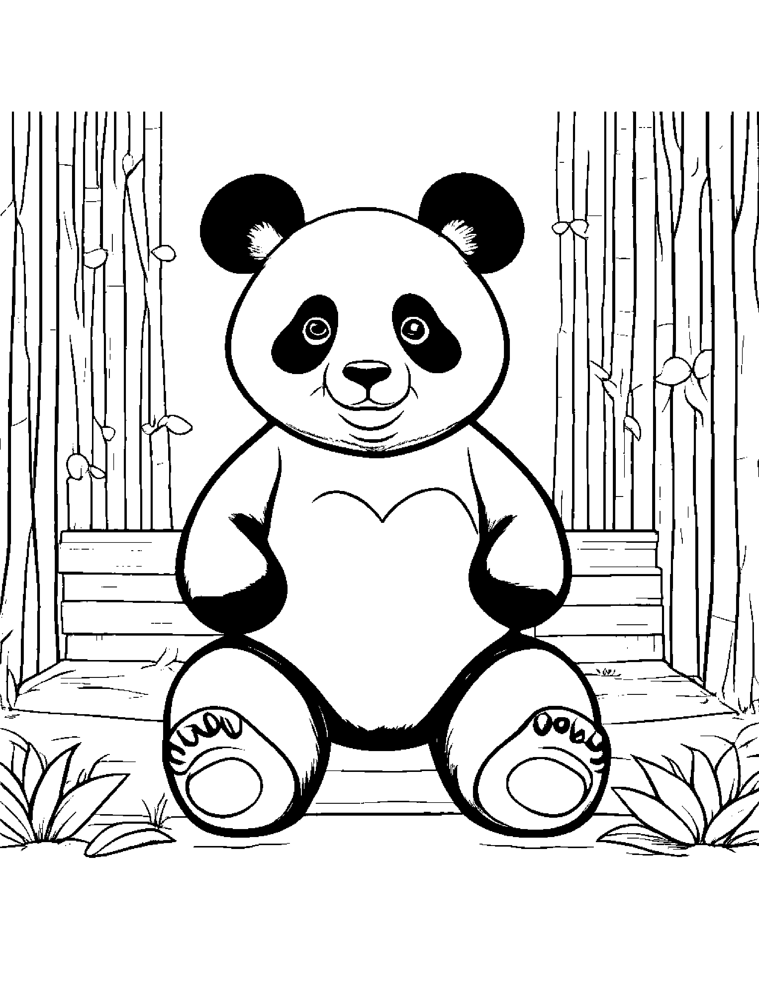 Panda With A Little Heart At The Playground Coloring Page (Free Printable PDF)