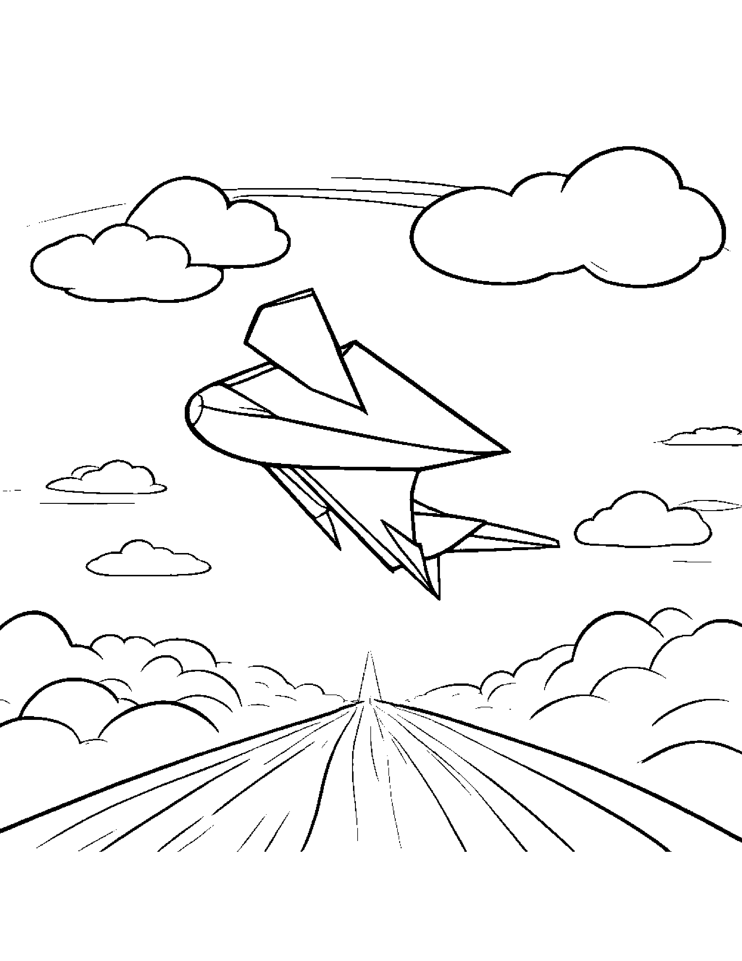 Paper Airplane Playing Hopscotch On A Fluffy Cloud Coloring Page (Free Printable PDF)