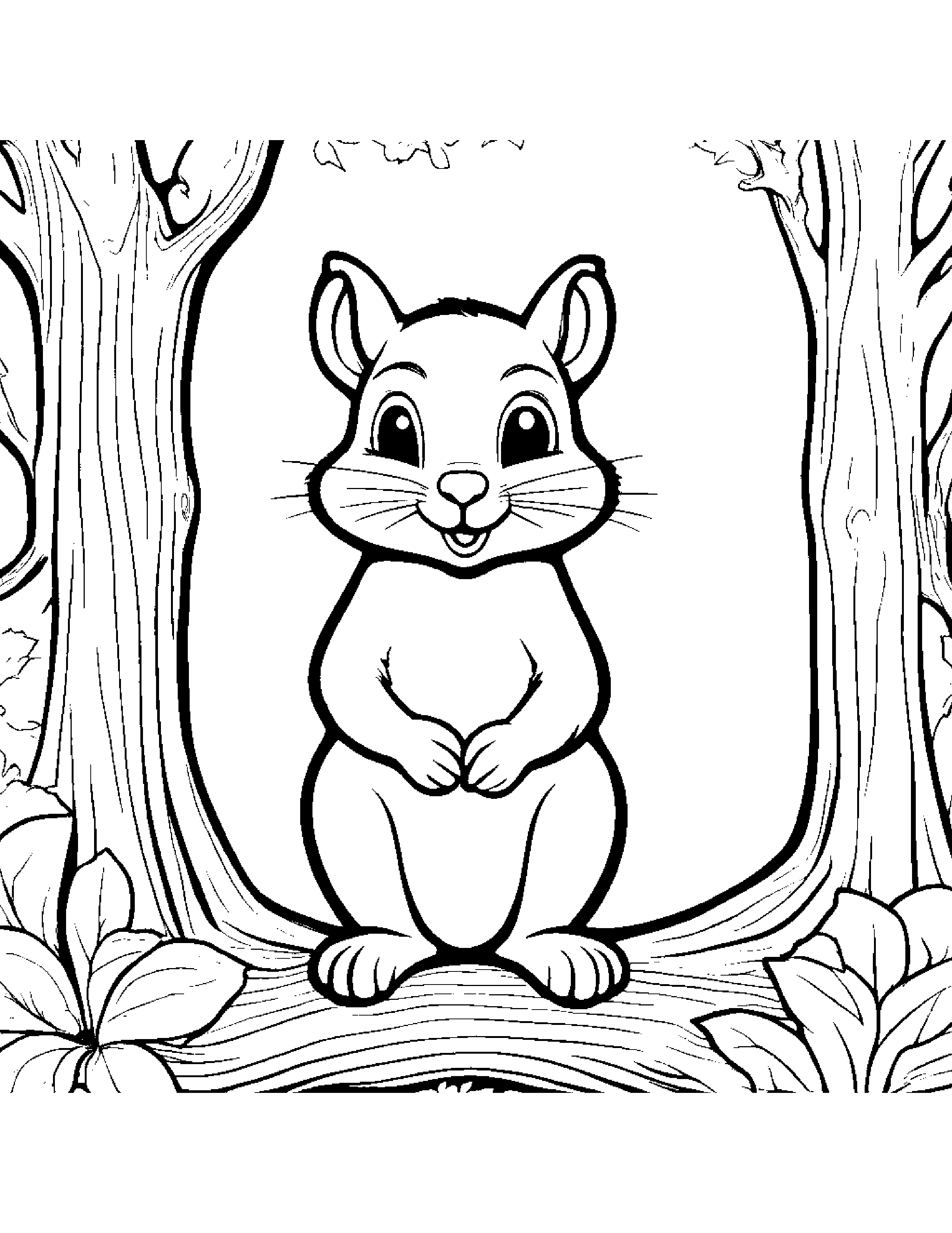 Peppy Squirrel Making Silly Faces By A Little Tree #2 Coloring Page (Free Printable PDF)
