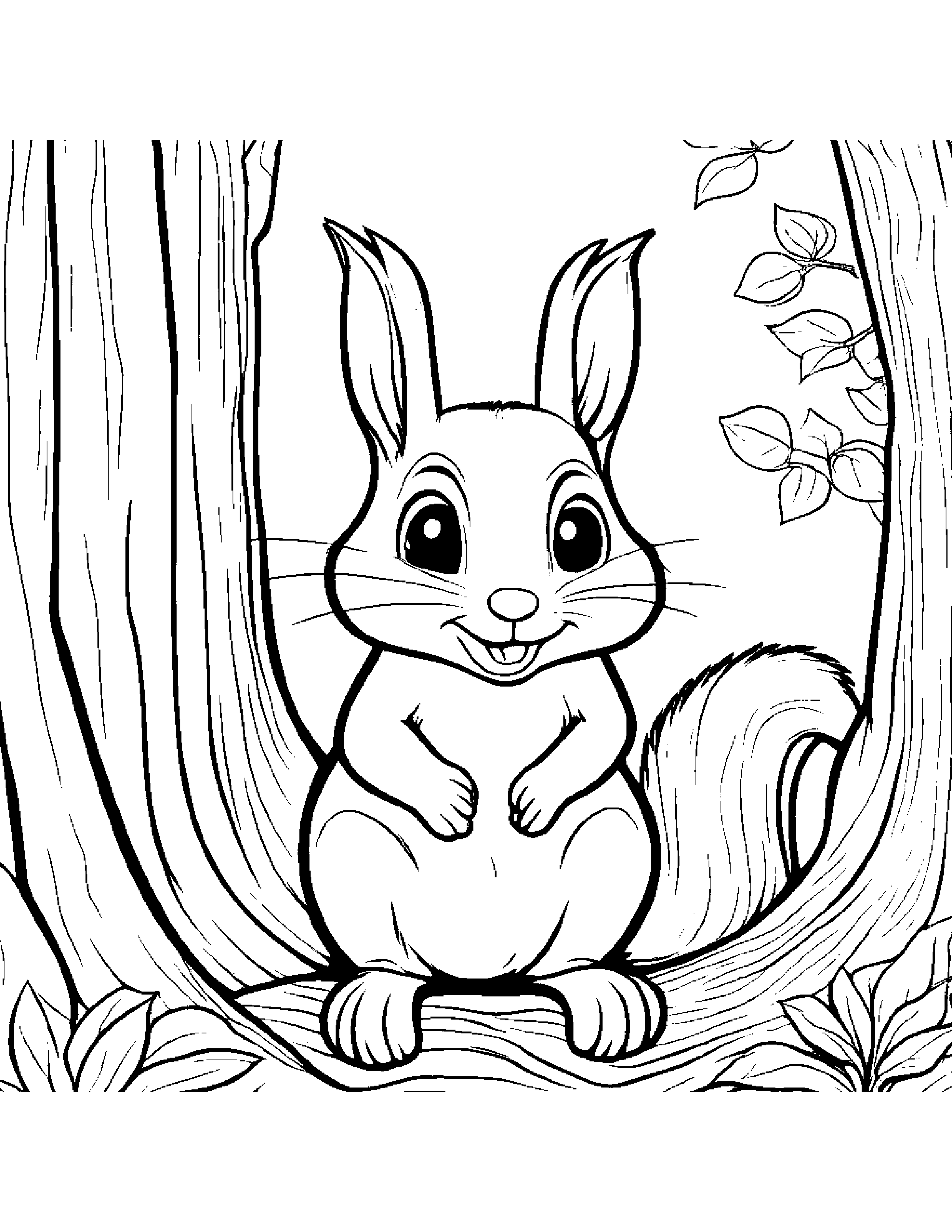 Peppy Squirrel Making Silly Faces By A Little Tree #3 Coloring Page (Free Printable PDF)