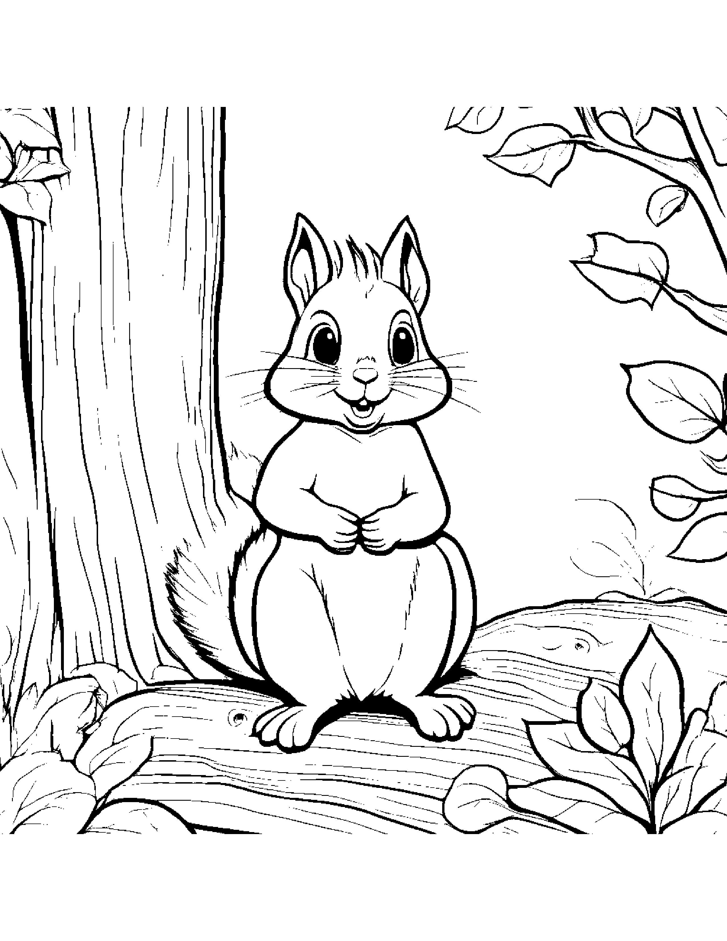 Peppy Squirrel Making Silly Faces By A Little Tree Coloring Page (Free Printable PDF)