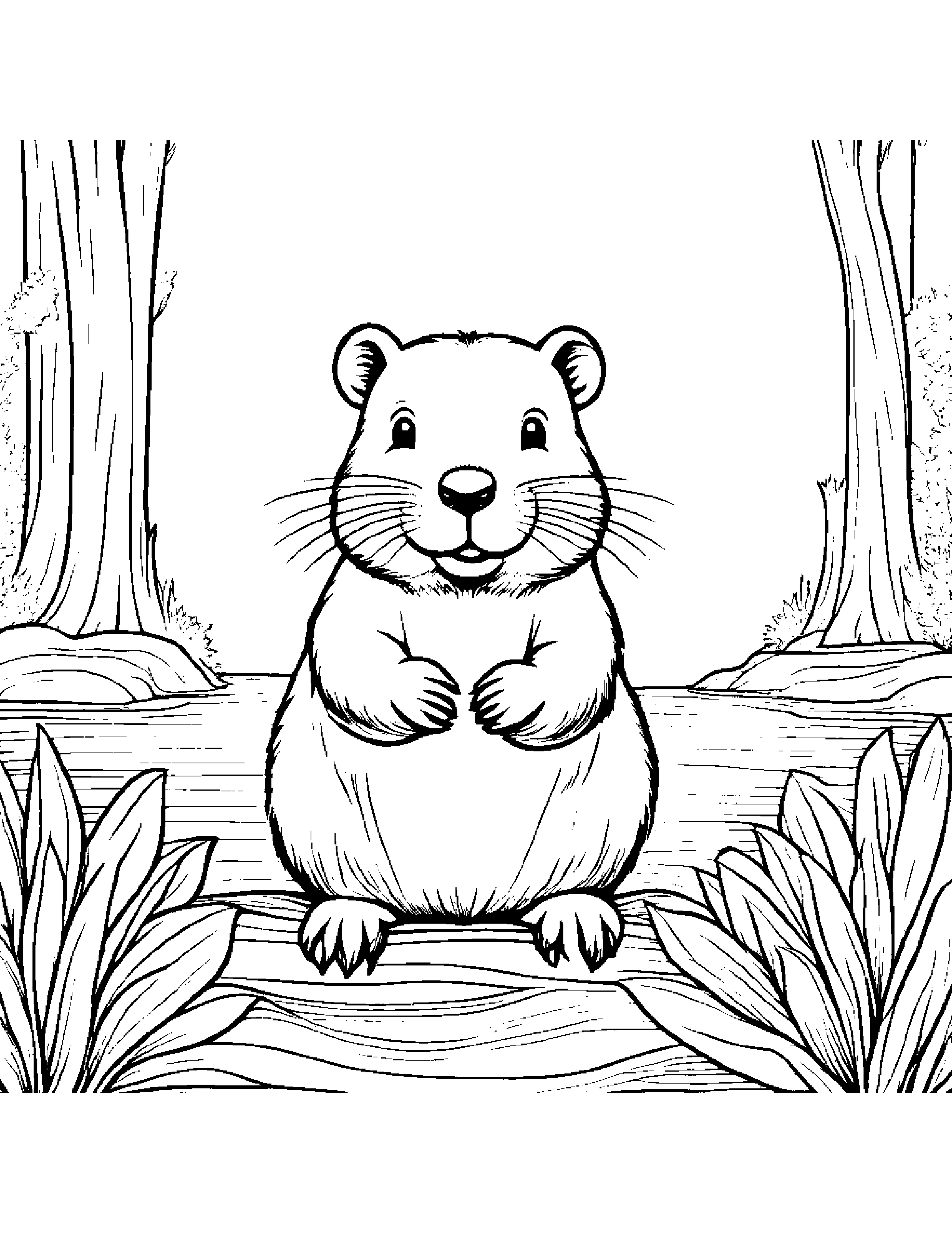 Playful Beaver Coloring Page (Free Printable PDF)