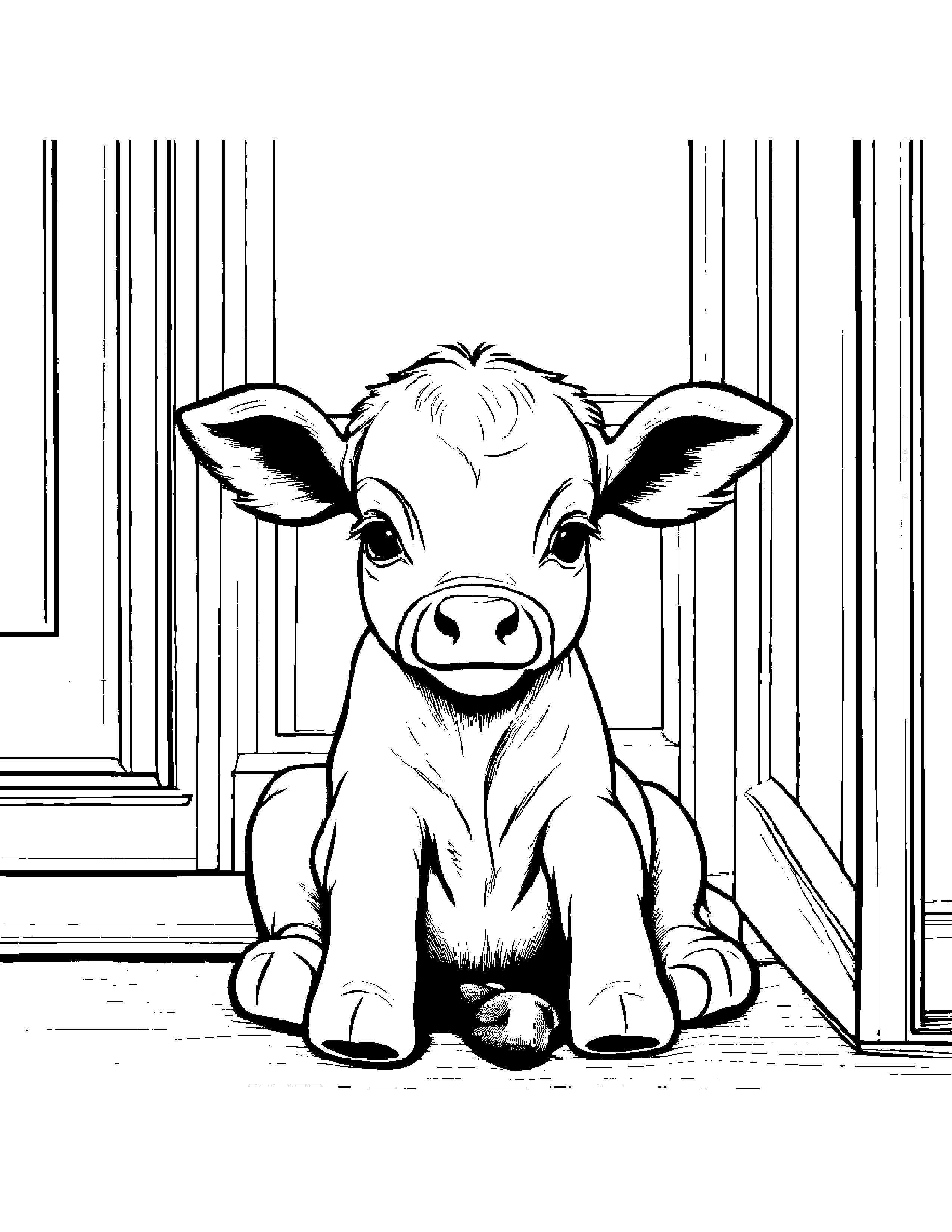 Playful Calf Playing Peekaboo By A Reading Nook #3 Coloring Page (Free Printable PDF)