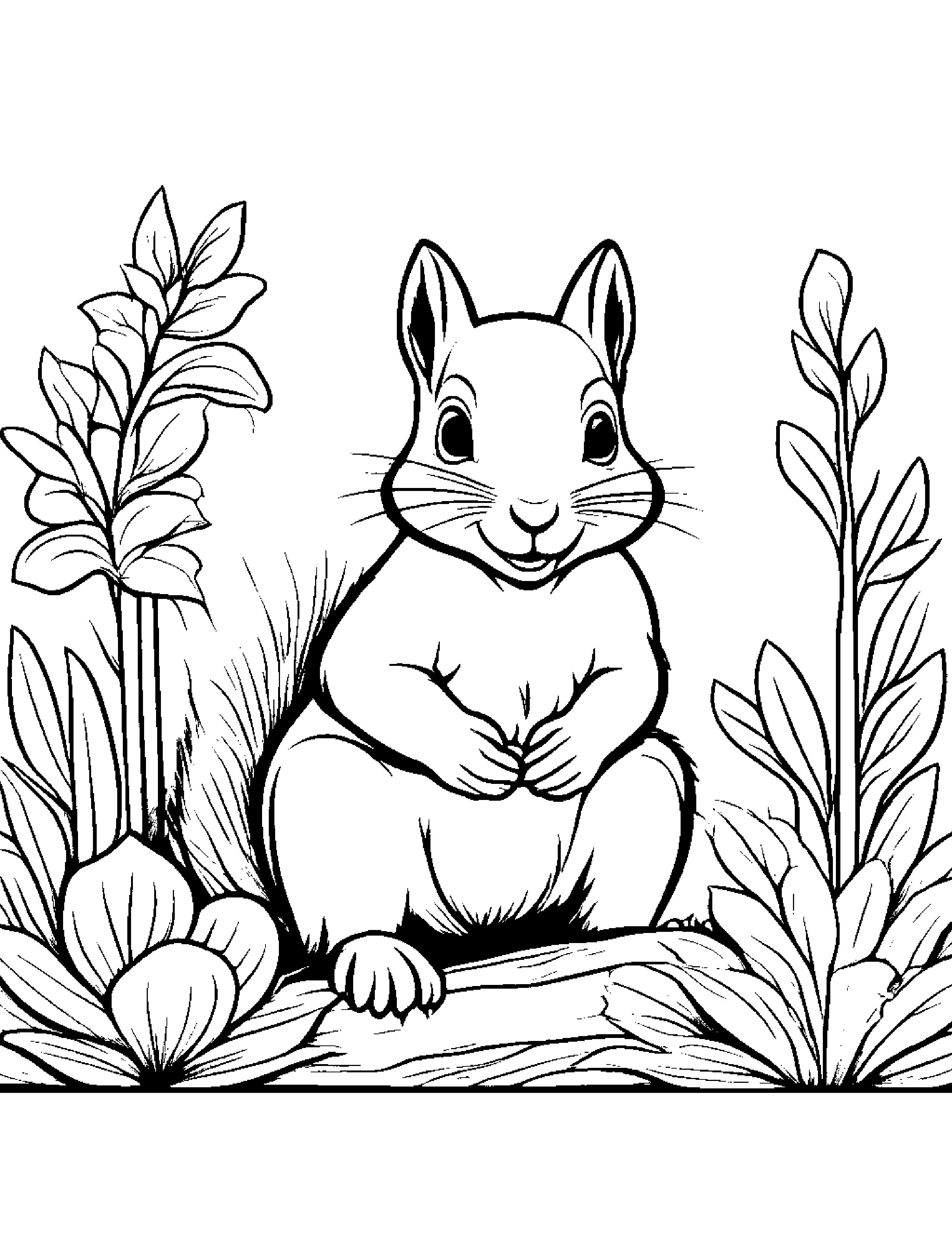 Playful Squirrel Watering A Plant #2 Coloring Page (Free Printable PDF)