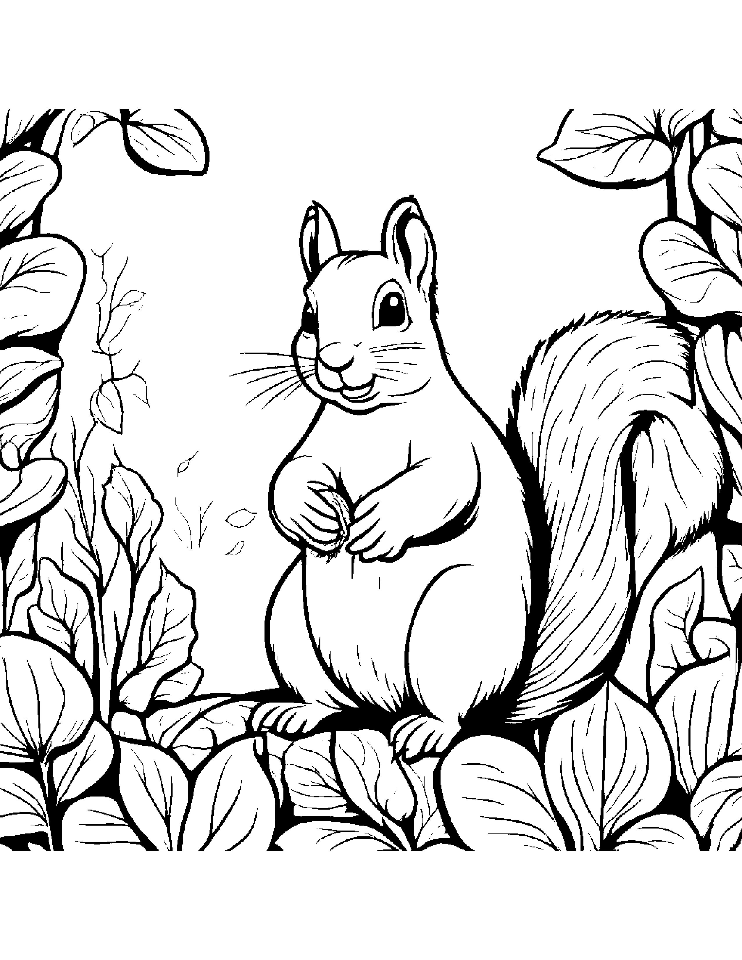 Playful Squirrel Watering A Plant #3 Coloring Page (Free Printable PDF)