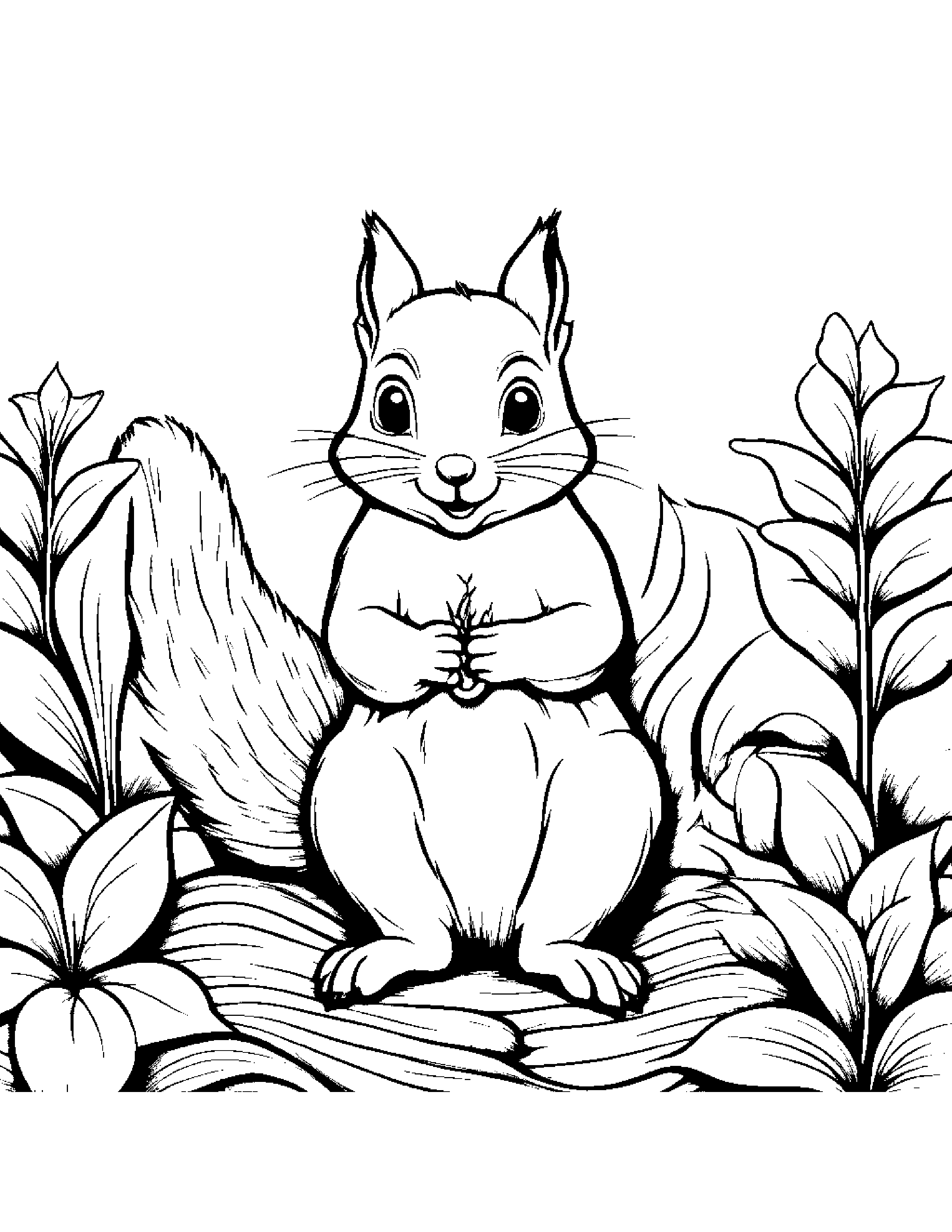 Playful Squirrel Watering A Plant #4 Coloring Page (Free Printable PDF)