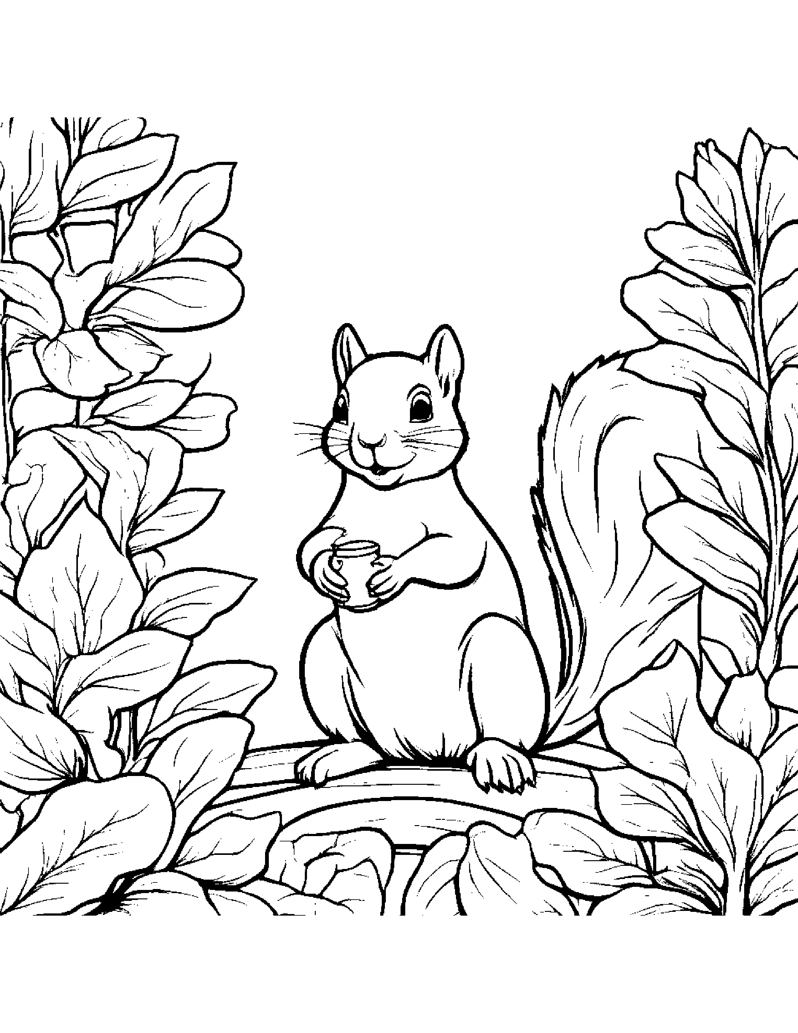 Playful Squirrel Watering A Plant #5 Coloring Page (Free Printable PDF)