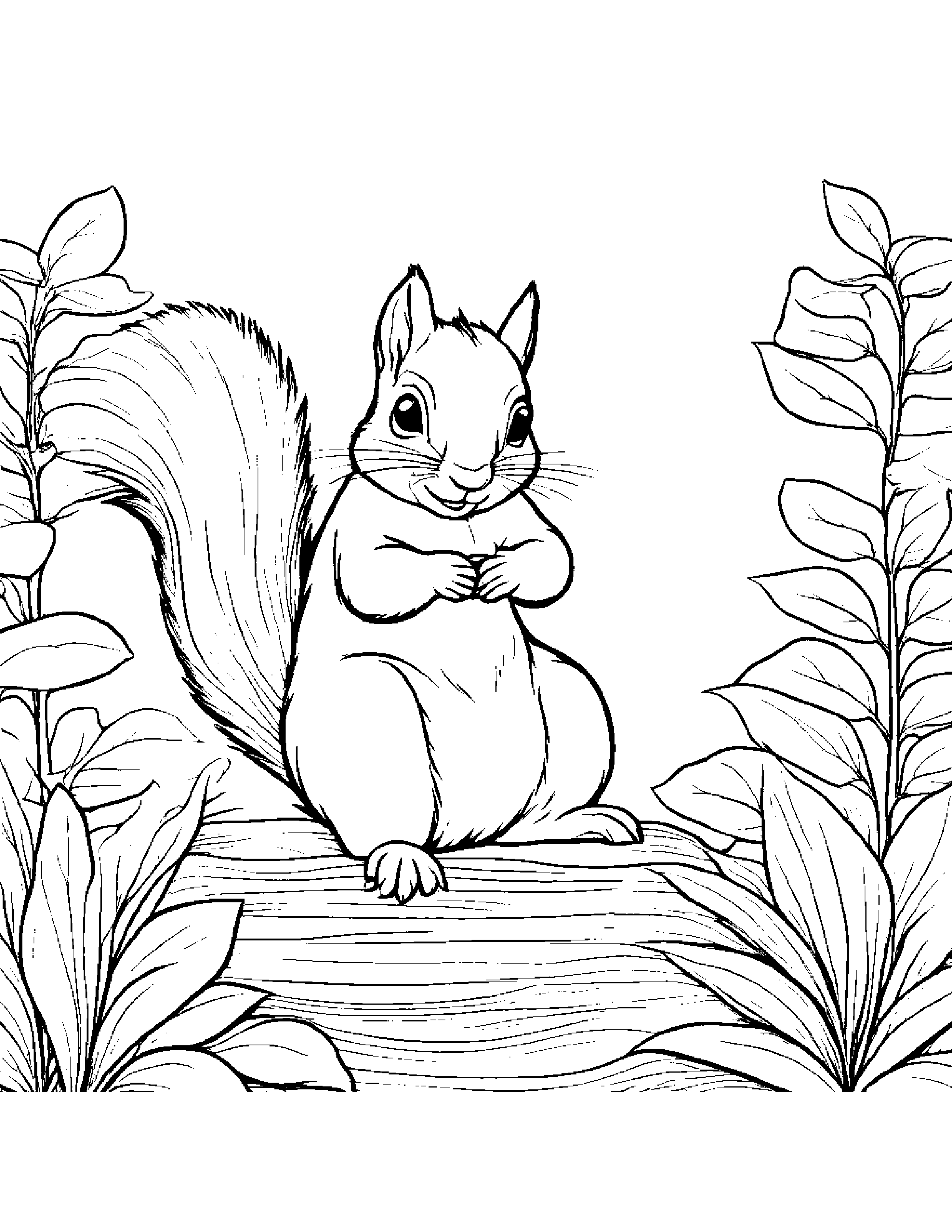 Playful Squirrel Watering A Plant Coloring Page (Free Printable PDF)