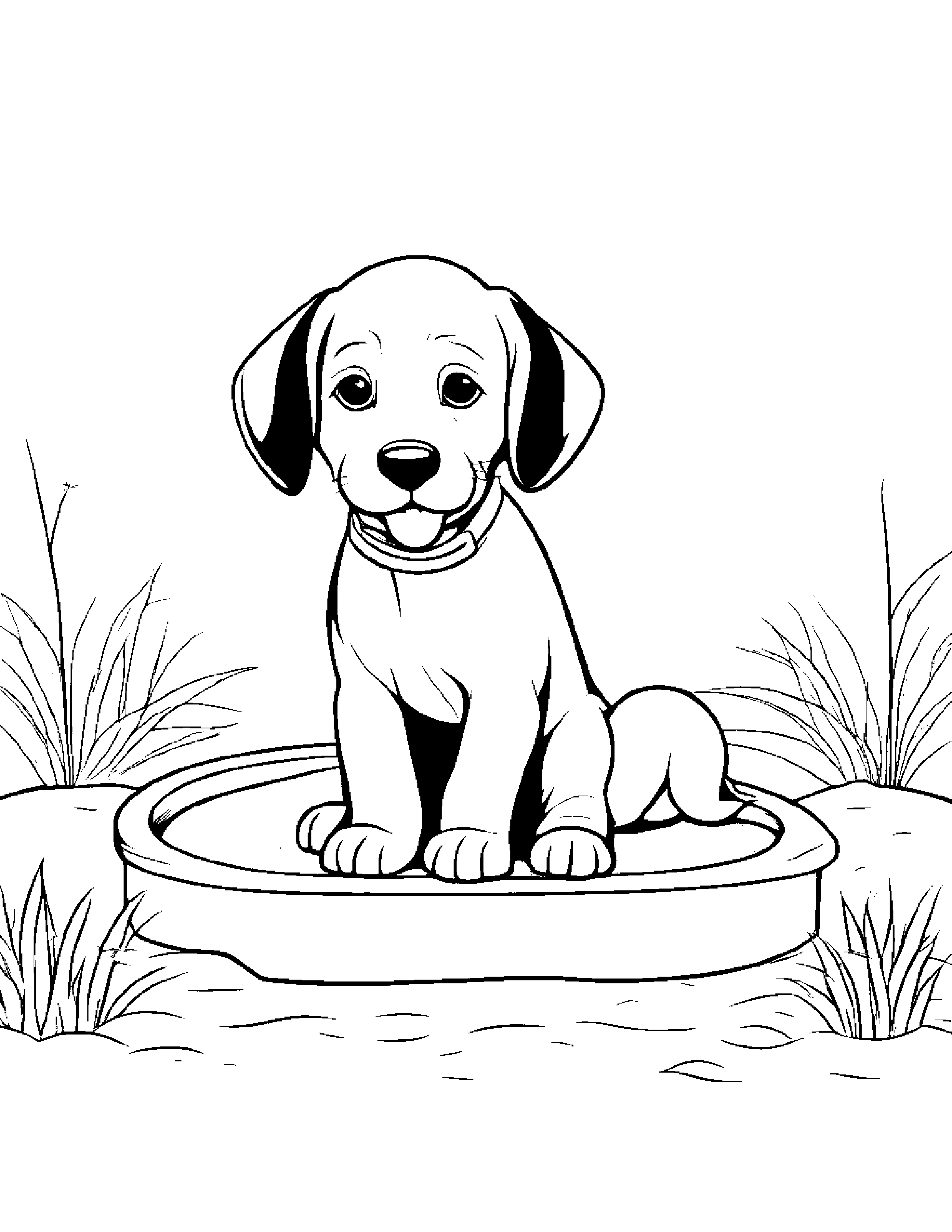Puppy Dog With Sparkles Beside A Sandbox #2 Coloring Page (Free Printable PDF)
