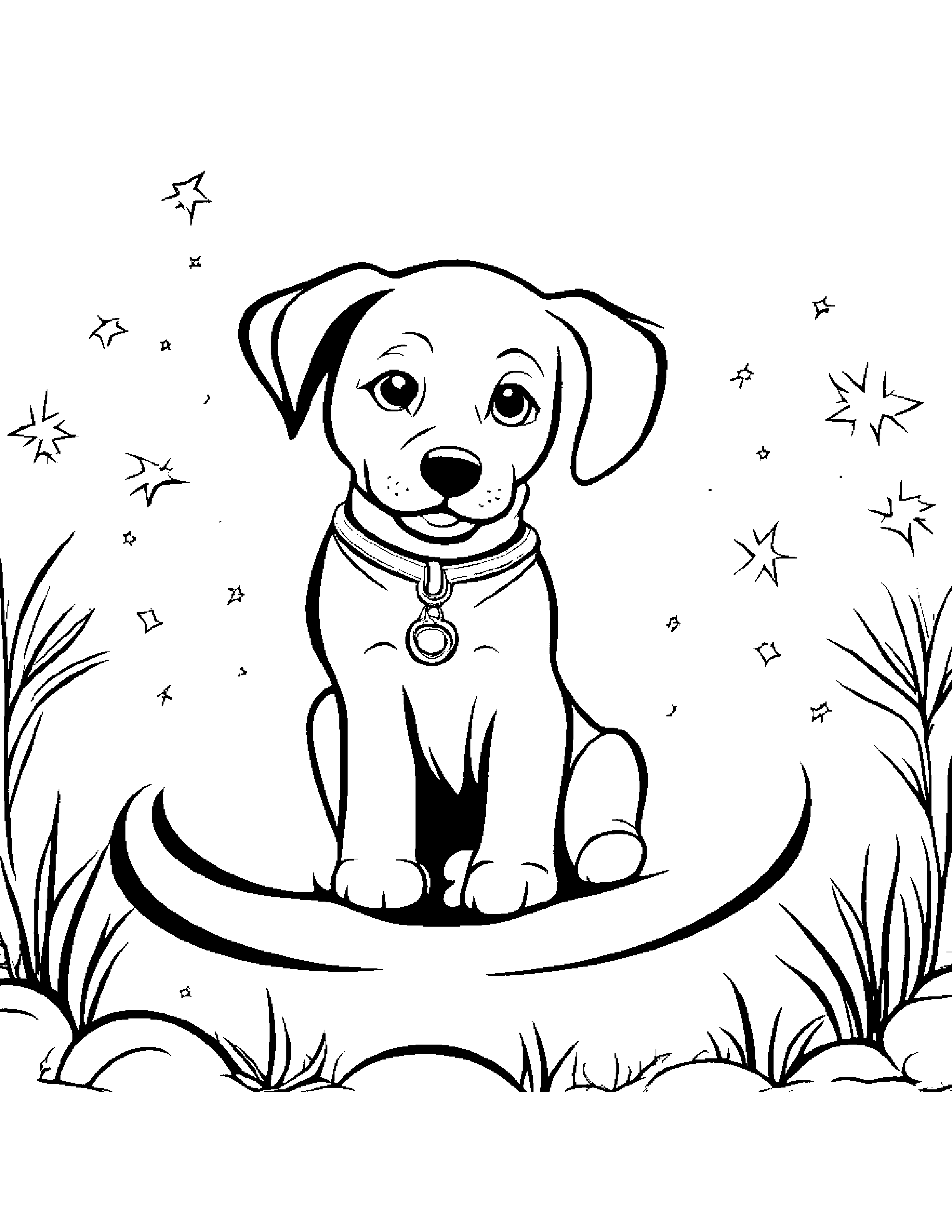 Puppy Dog With Sparkles Beside A Sandbox #3 Coloring Page (Free Printable PDF)