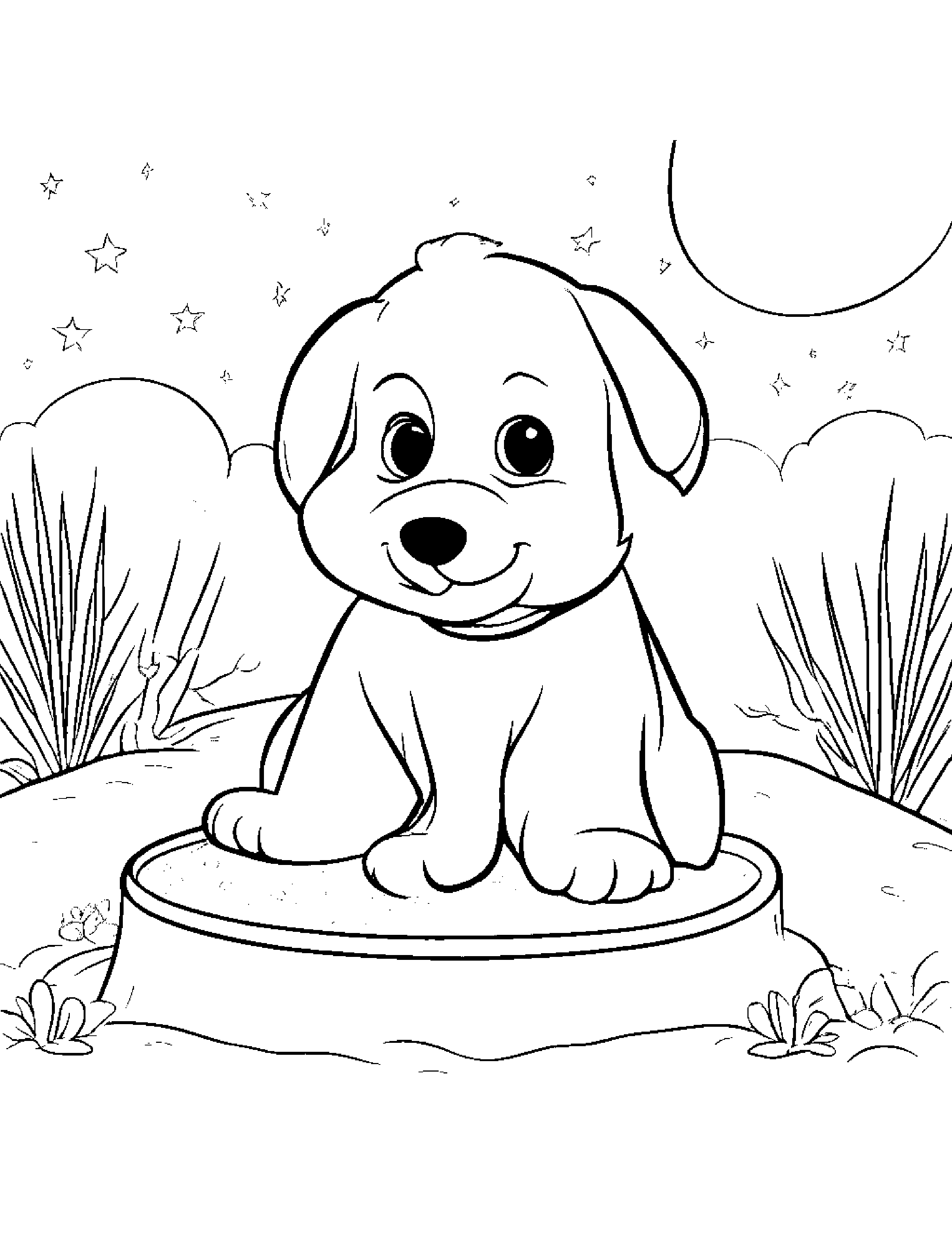 Puppy Dog With Sparkles Beside A Sandbox #5 Coloring Page (Free Printable PDF)
