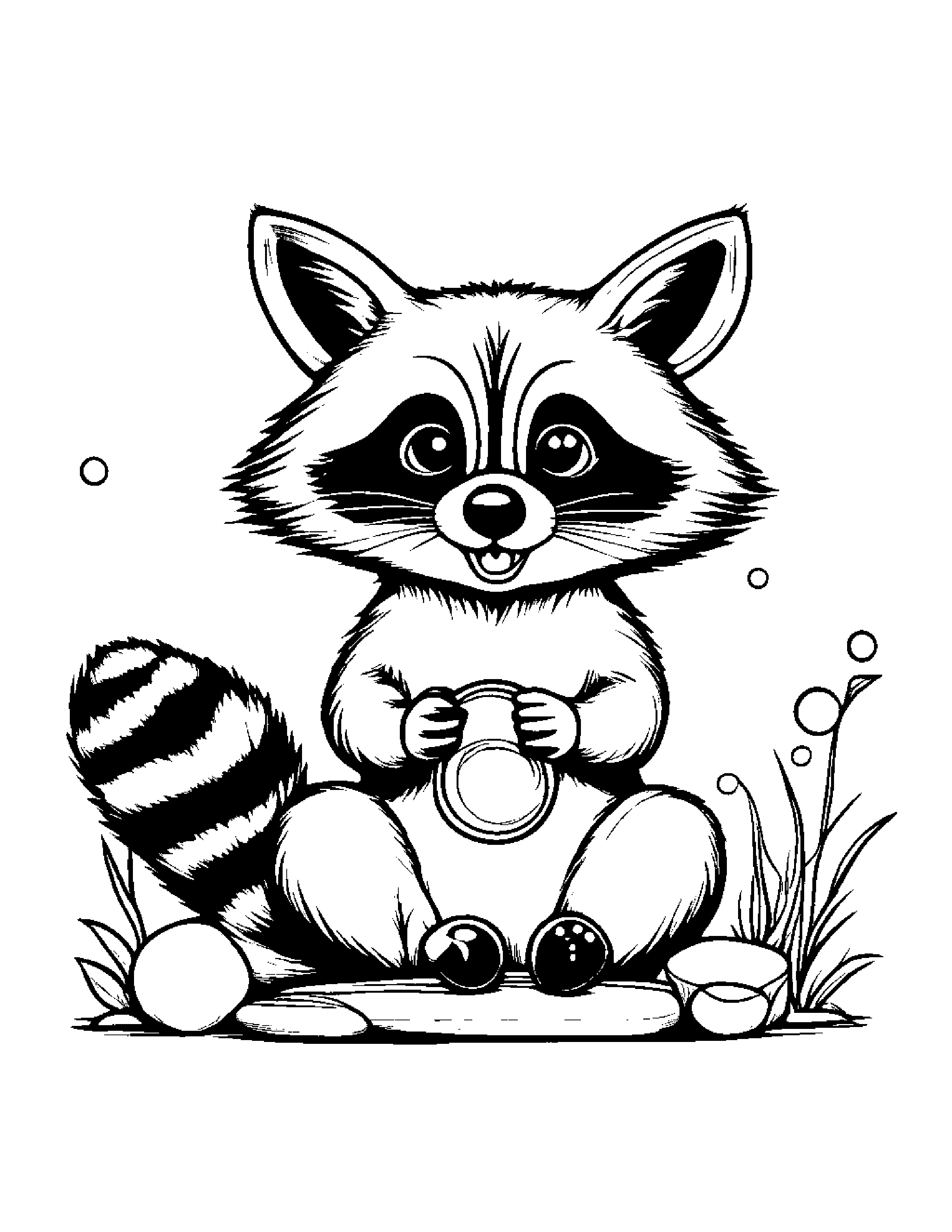Raccoon Blowing Bubbles #2 Coloring Page (Free Printable PDF)