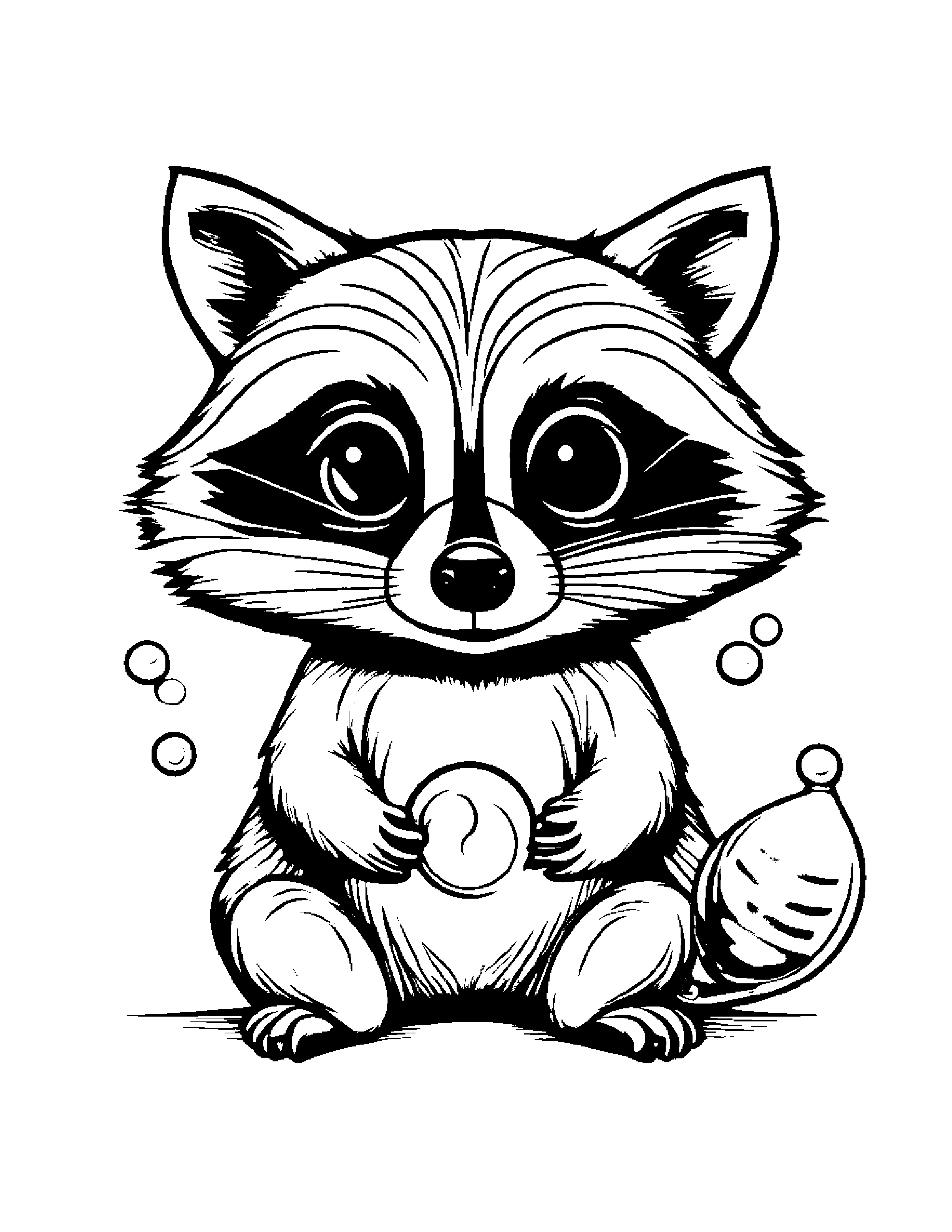 Raccoon Blowing Bubbles #3 Coloring Page (Free Printable PDF)