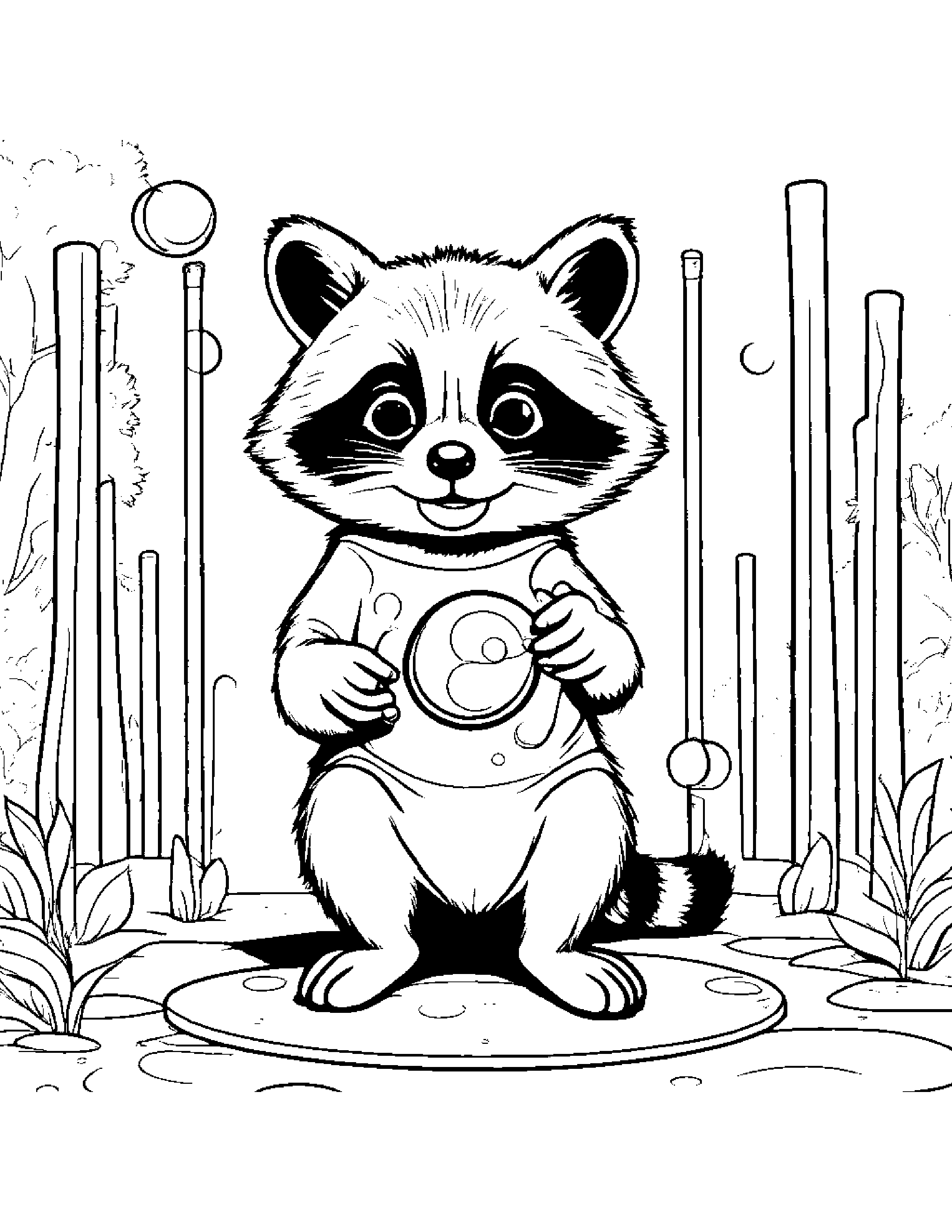 Raccoon Blowing Bubbles At The Playground #2 Coloring Page (Free Printable PDF)