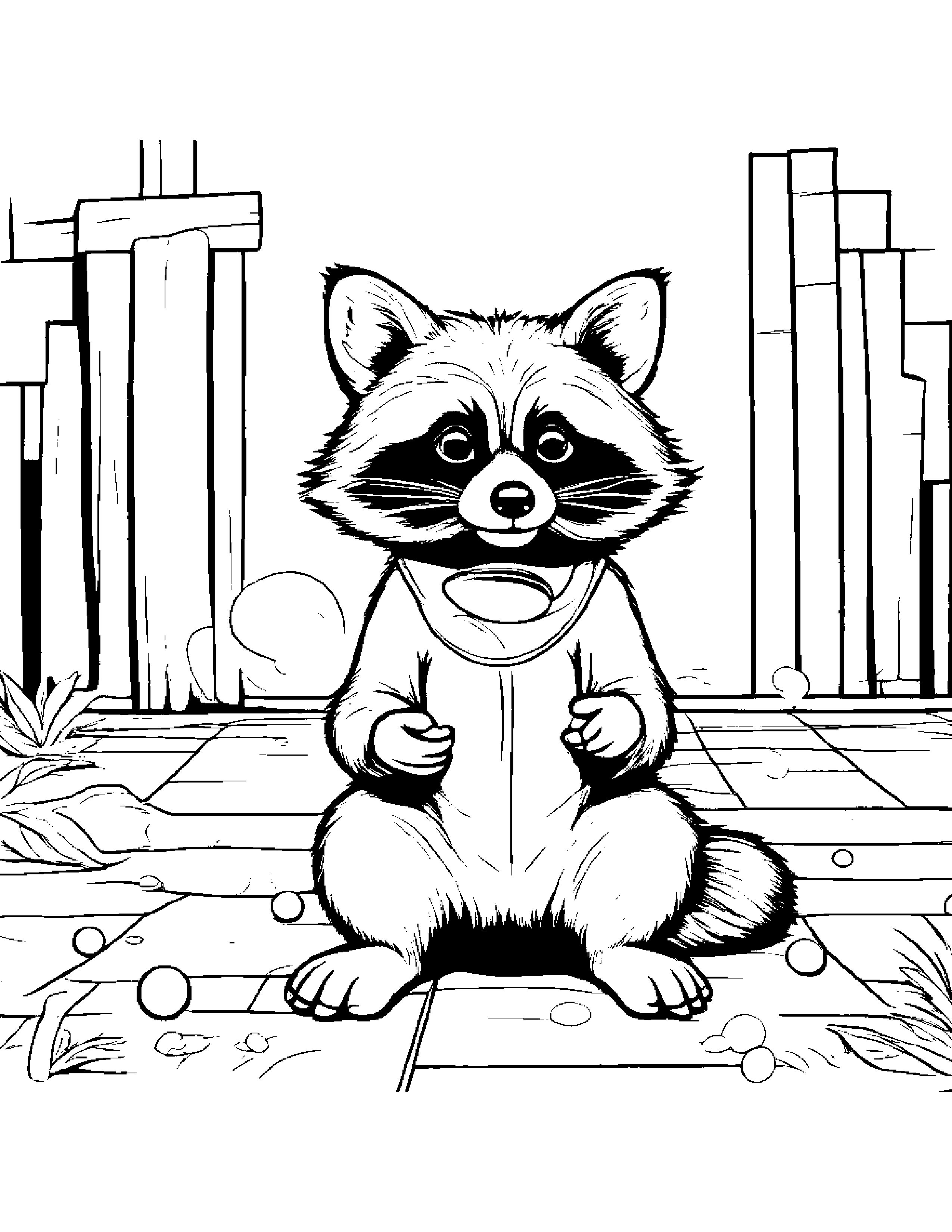 Raccoon Blowing Bubbles At The Playground #3 Coloring Page (Free Printable PDF)
