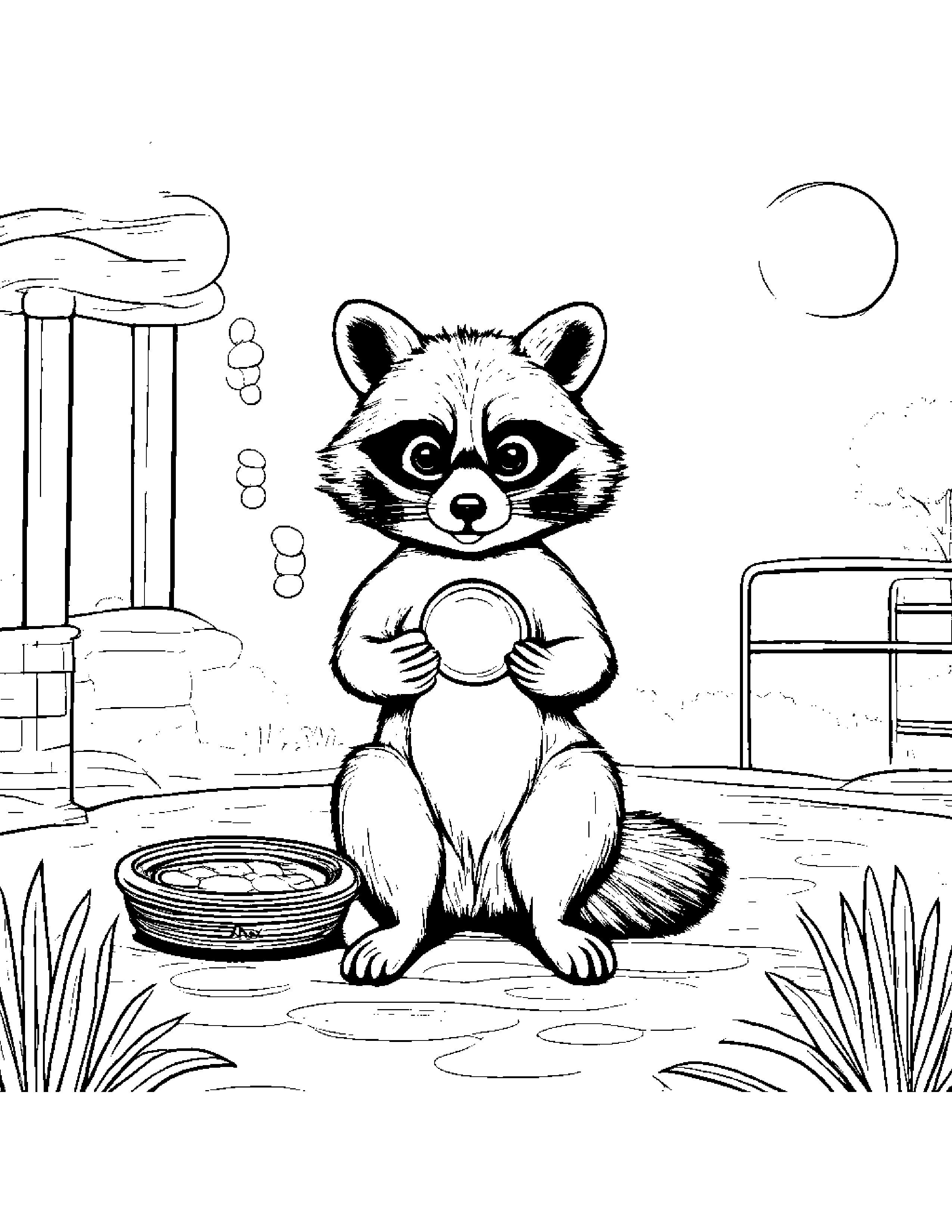 Raccoon Blowing Bubbles At The Playground Coloring Page (Free Printable PDF)