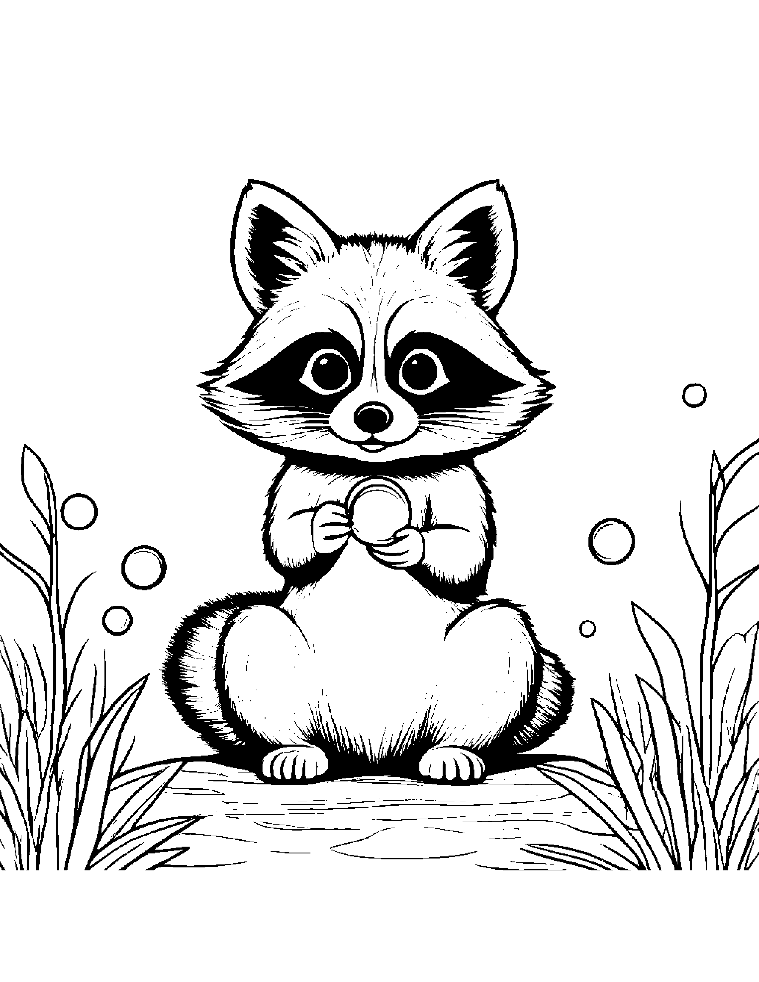 Raccoon Blowing Bubbles Coloring Page (Free Printable PDF)