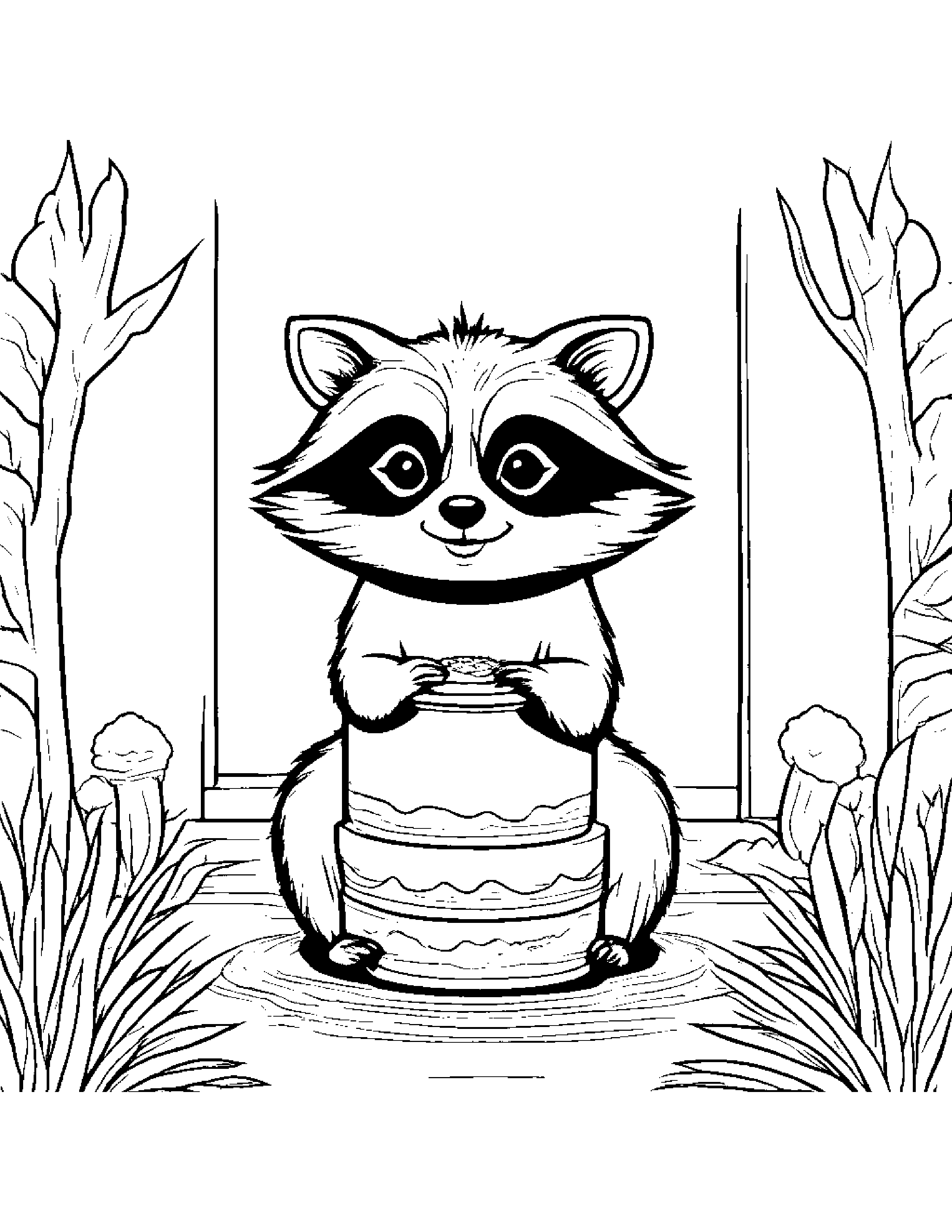 Raccoon Playing Pat-A-Cake #2 Coloring Page (Free Printable PDF)