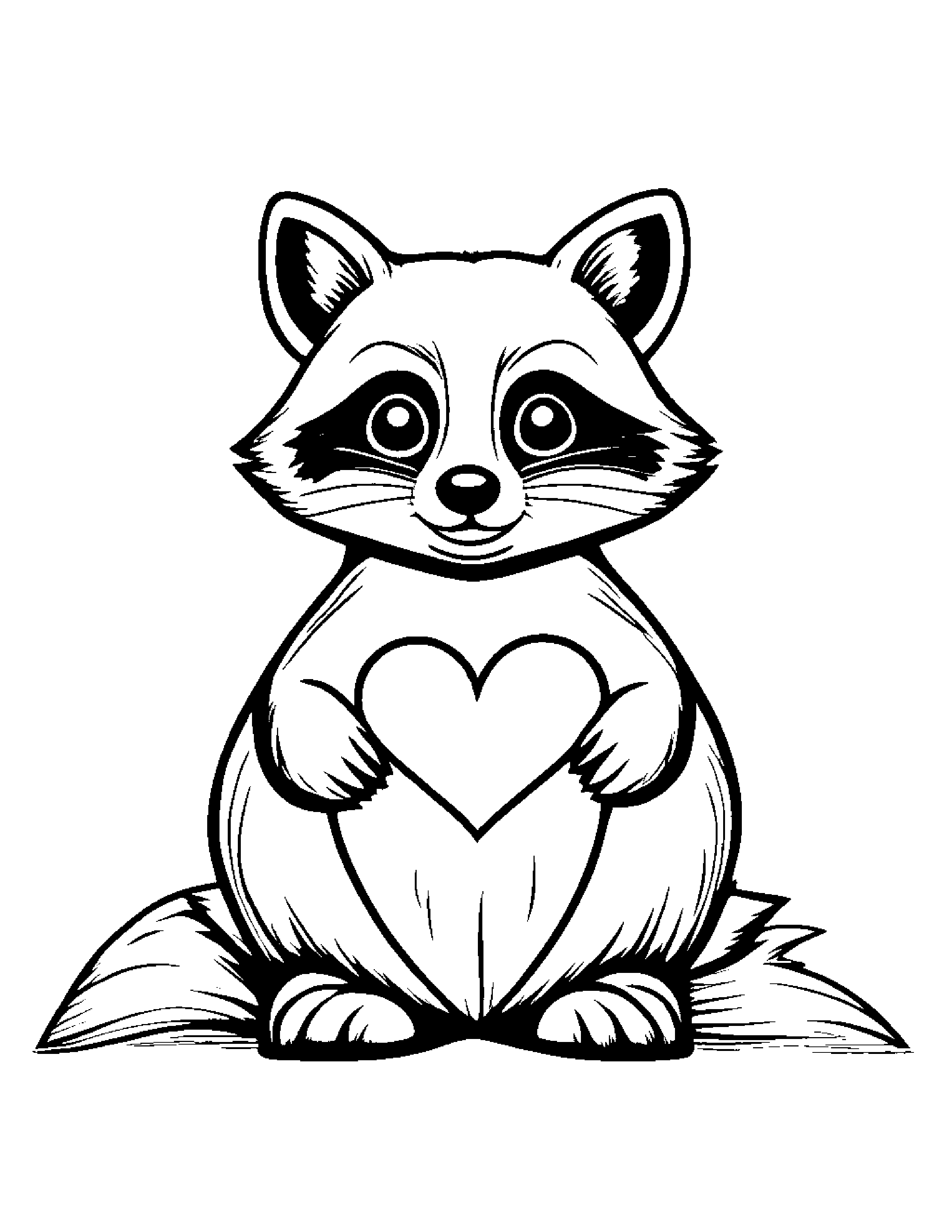 Raccoon With A Little Heart #2 Coloring Page (Free Printable PDF)