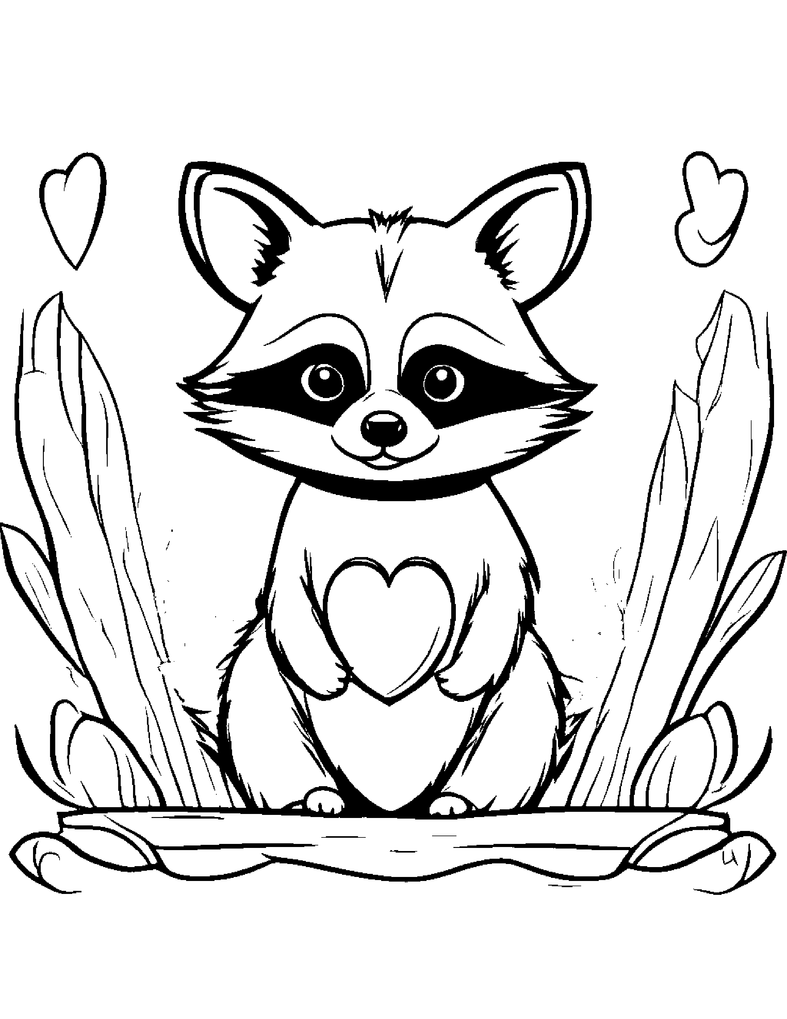 Raccoon With A Little Heart #3 Coloring Page (Free Printable PDF)