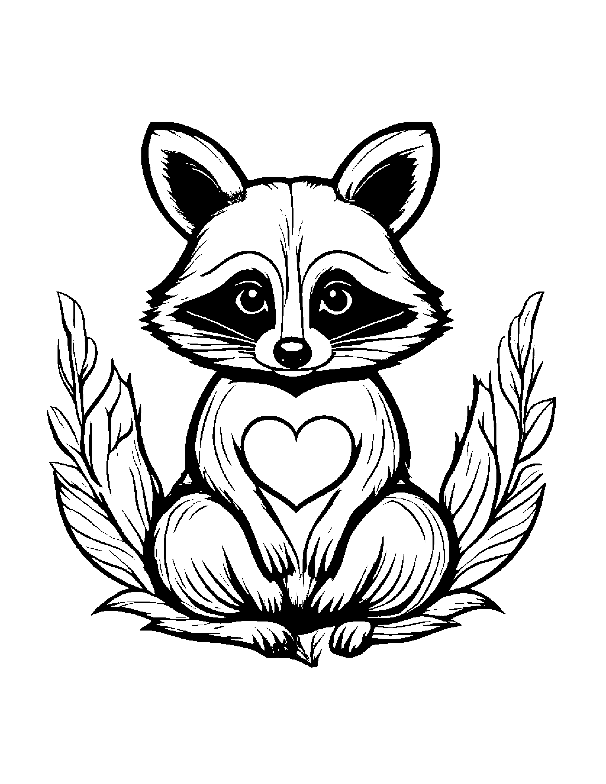 Raccoon With A Little Heart #4 Coloring Page (Free Printable PDF)