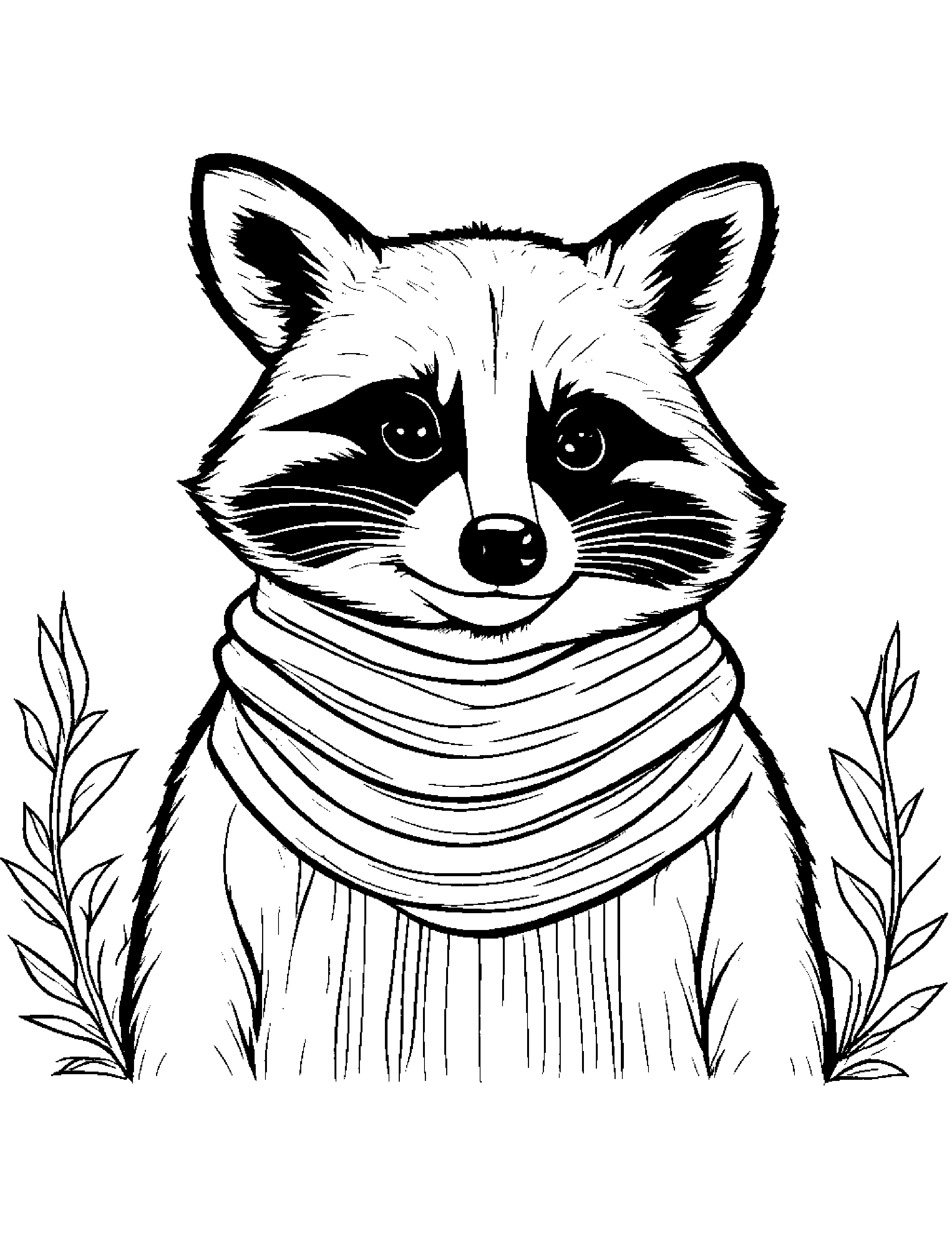 Raccoon With A Soft Scarf #3 Coloring Page (Free Printable PDF)